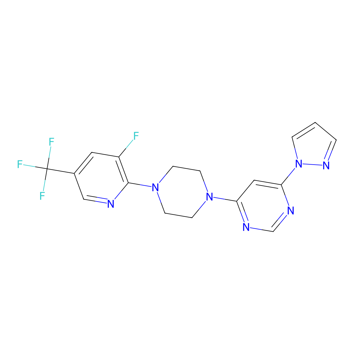4-{4-[3-fluoro-5-(trifluoromethyl)pyridin-2-yl]piperazin-1-yl}-6-(1H-pyrazol-1-yl)pyrimidine molecular structure, CAS 2640819-42-5
