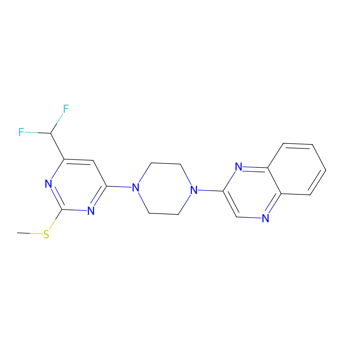 2-{4-[6-(Difluoromethyl)-2-(methylsulfanyl)pyrimidin-4-yl]piperazin-1-yl}quinoxaline molecular structure, CAS 2640819-43-6