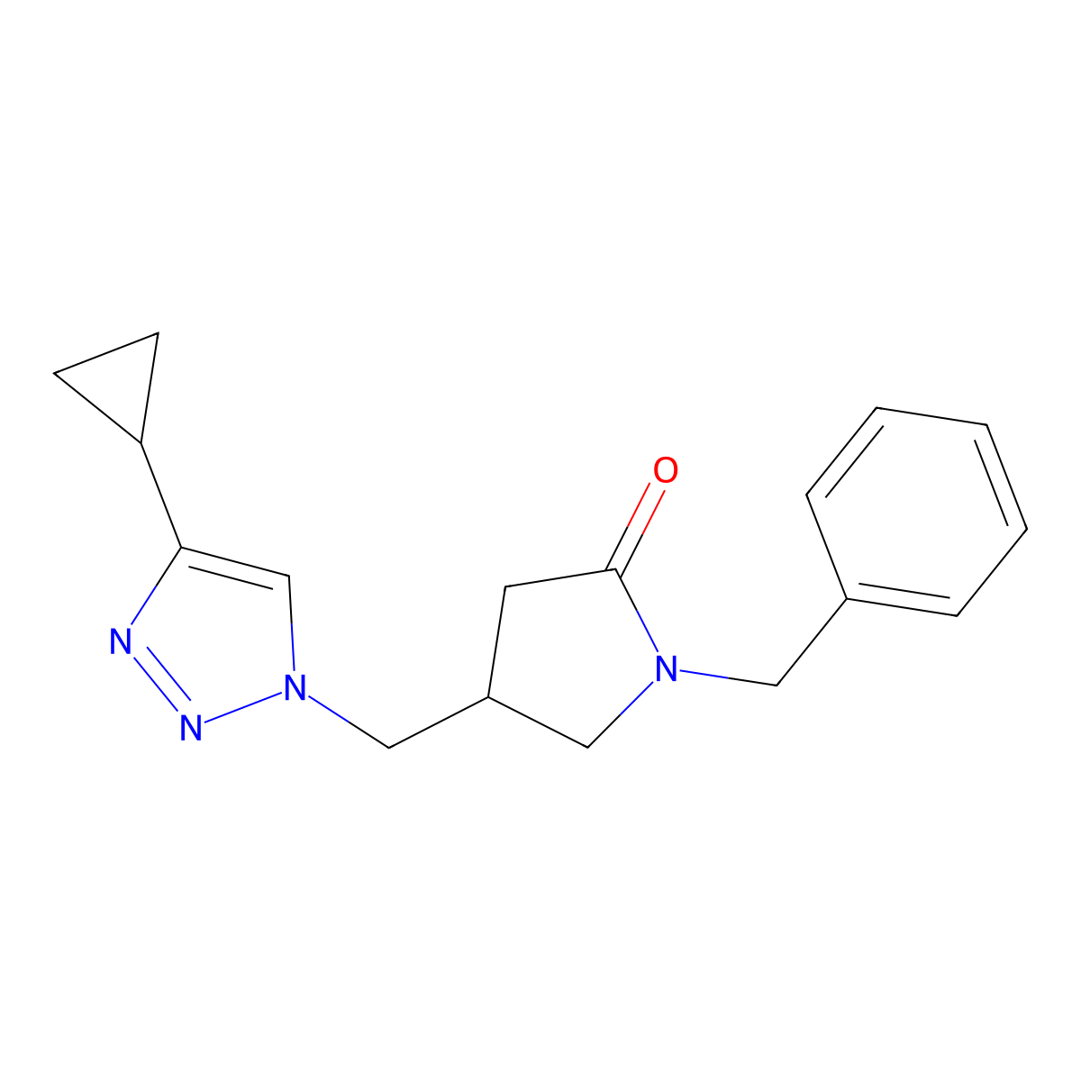 1-benzyl-4-[(4-cyclopropyl-1H-1,2,3-triazol-1-yl)methyl]pyrrolidin-2-one molecular structure, CAS 2640819-46-9