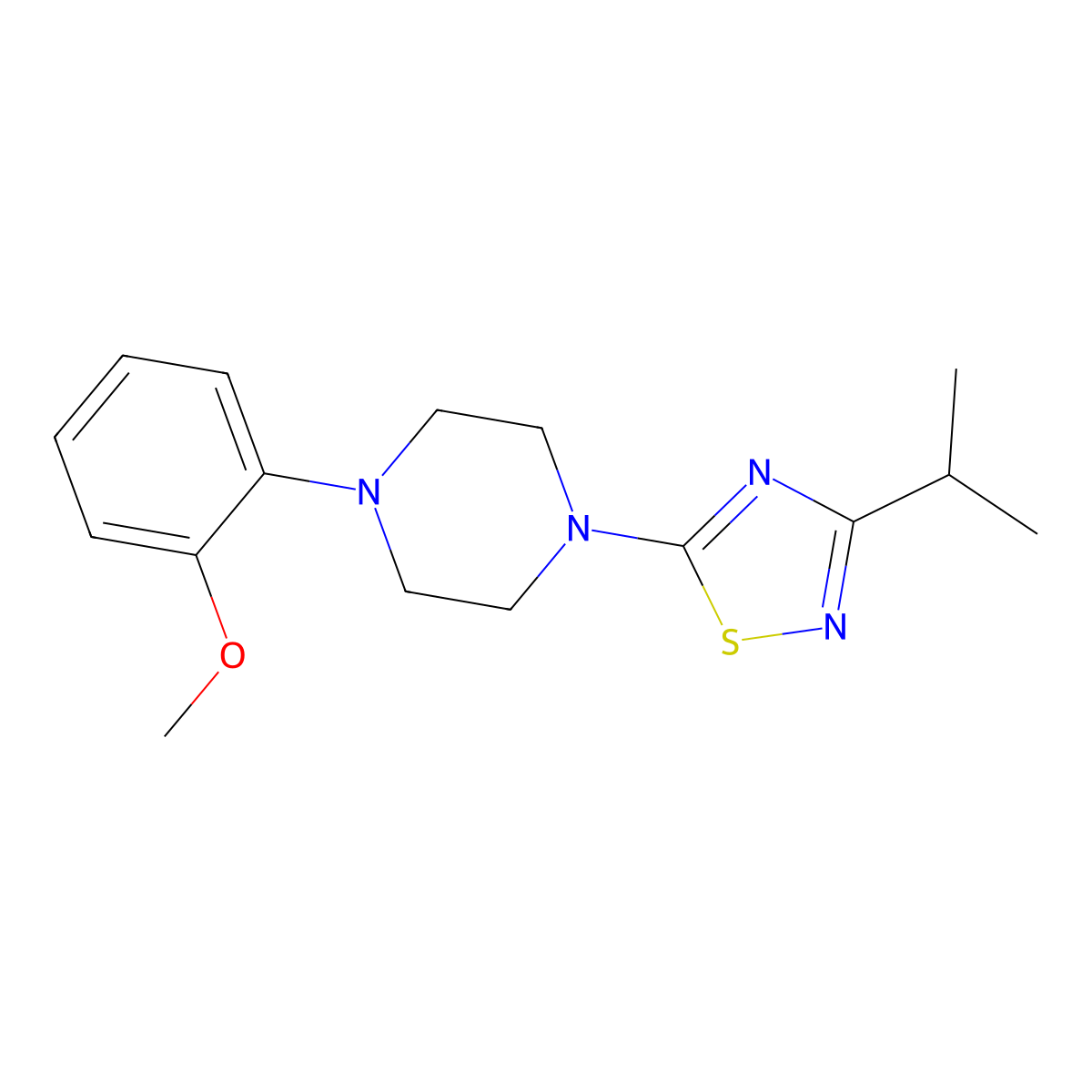 1-(2-Methoxyphenyl)-4-[3-(propan-2-yl)-1,2,4-thiadiazol-5-yl]piperazine molecular structure, CAS 2640819-49-2