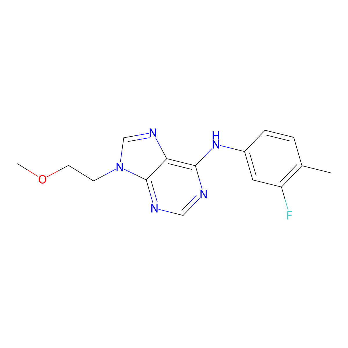 N-(3-fluoro-4-methylphenyl)-9-(2-methoxyethyl)-9H-purin-6-amine molecular structure, CAS 2640819-56-1