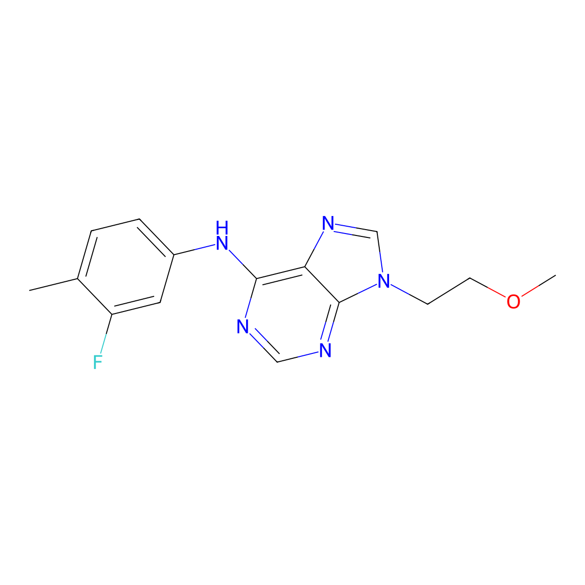 N-(3-fluoro-4-methylphenyl)-9-(2-methoxyethyl)-9H-purin-6-amine molecular structure, CAS 2640819-56-1