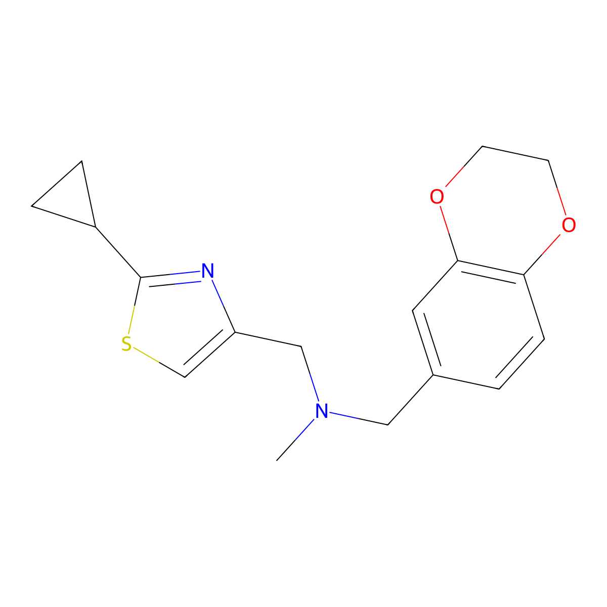[(2-Cyclopropyl-1,3-thiazol-4-yl)methyl][(2,3-dihydro-1,4-benzodioxin-6-yl)methyl]methylamine molecular structure, CAS 2640819-57-2