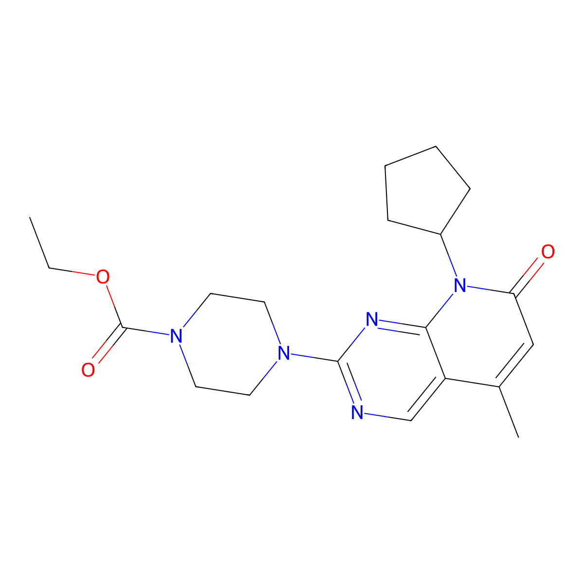 ethyl 4-{8-cyclopentyl-5-methyl-7-oxo-7H,8H-pyrido[2,3-d]pyrimidin-2-yl}piperazine-1-carboxylate molecular structure, CAS 2640819-58-3