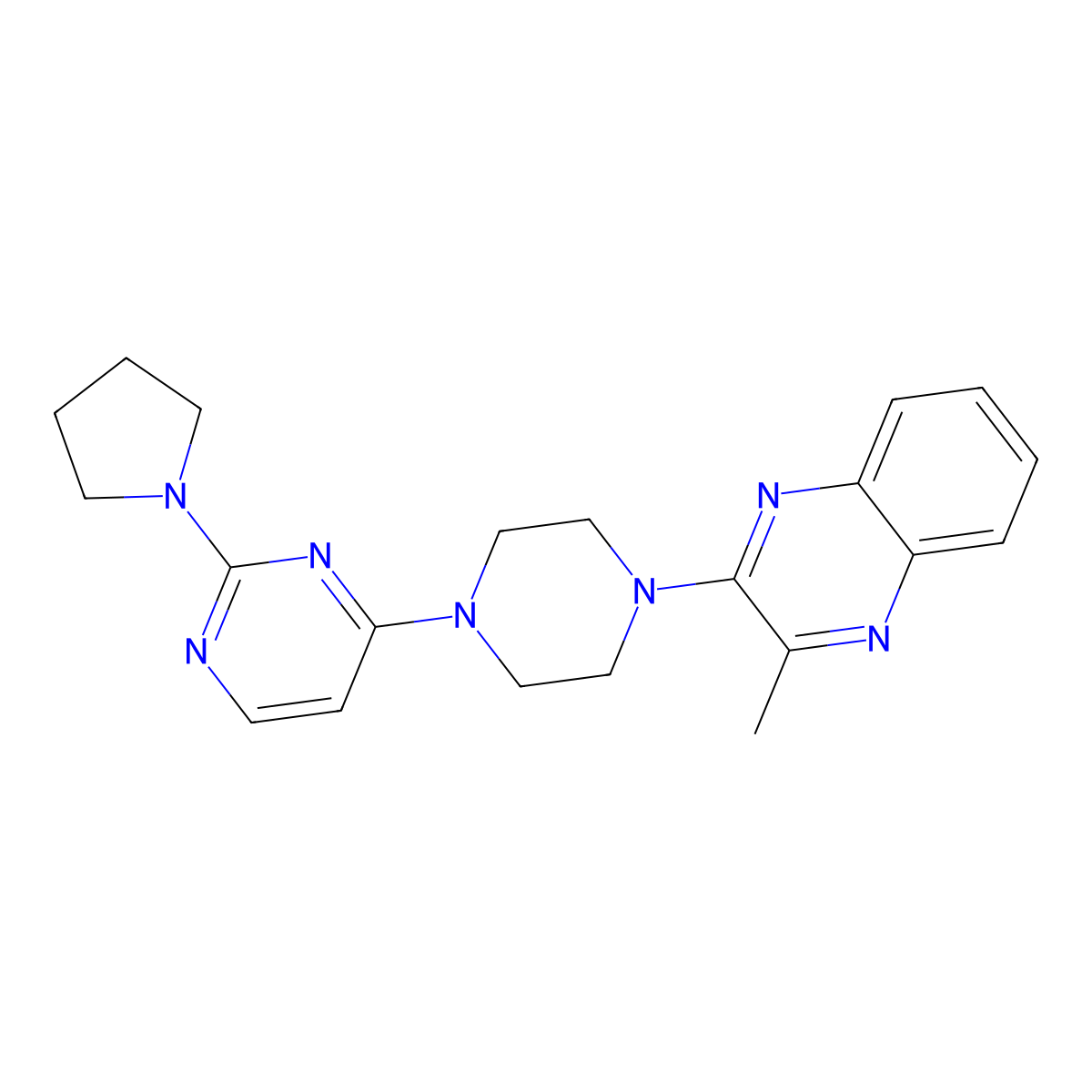 2-Methyl-3-{4-[2-(pyrrolidin-1-yl)pyrimidin-4-yl]piperazin-1-yl}quinoxaline molecular structure, CAS 2640819-62-9