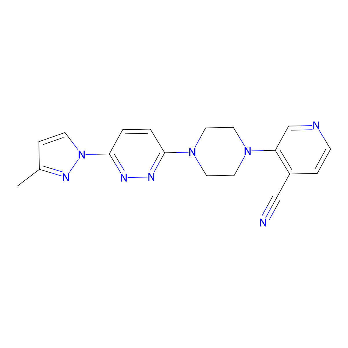 3-{4-[6-(3-methyl-1H-pyrazol-1-yl)pyridazin-3-yl]piperazin-1-yl}pyridine-4-carbonitrile molecular structure, CAS 2640819-63-0