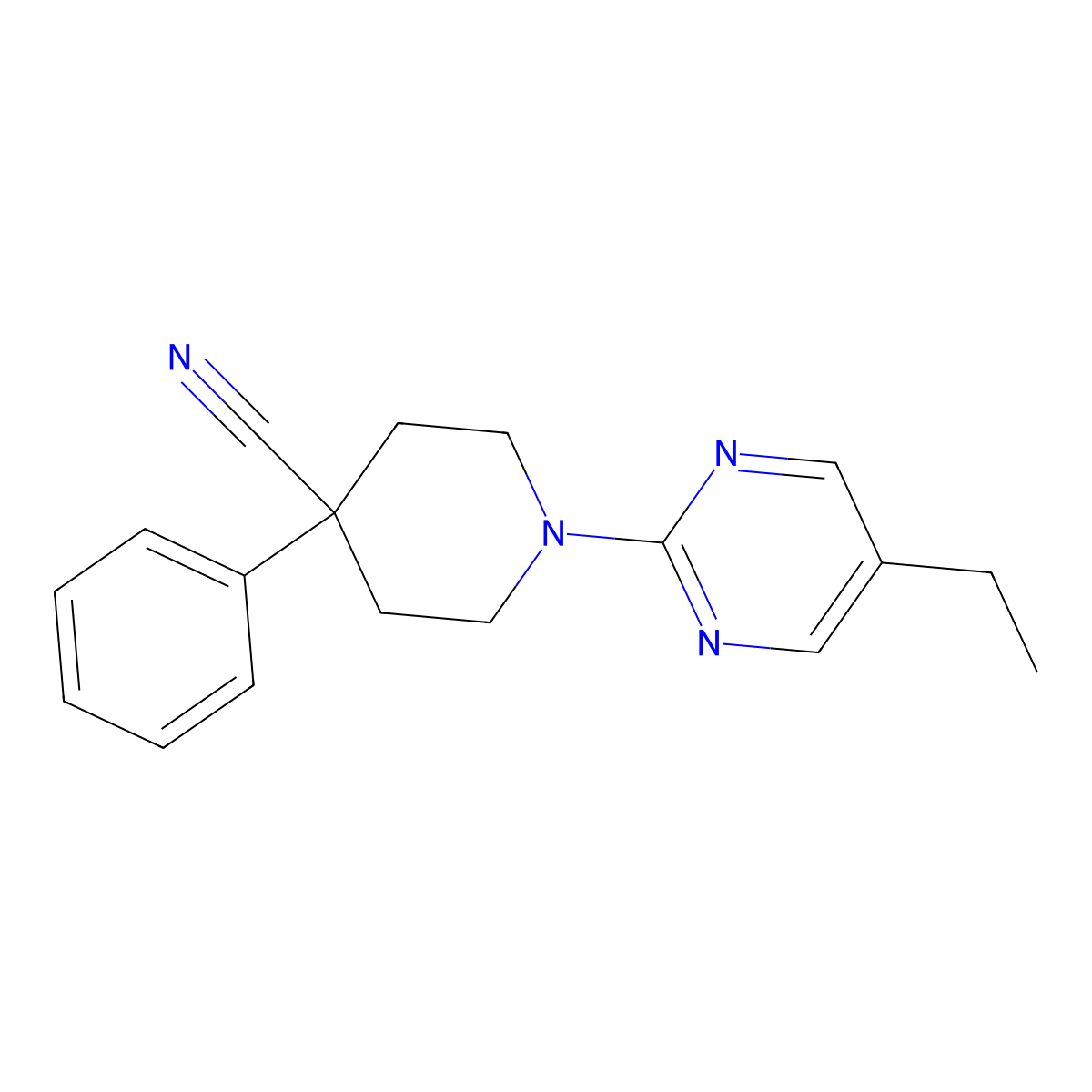 1-(5-Ethylpyrimidin-2-yl)-4-phenylpiperidine-4-carbonitrile molecular structure, CAS 2640819-64-1