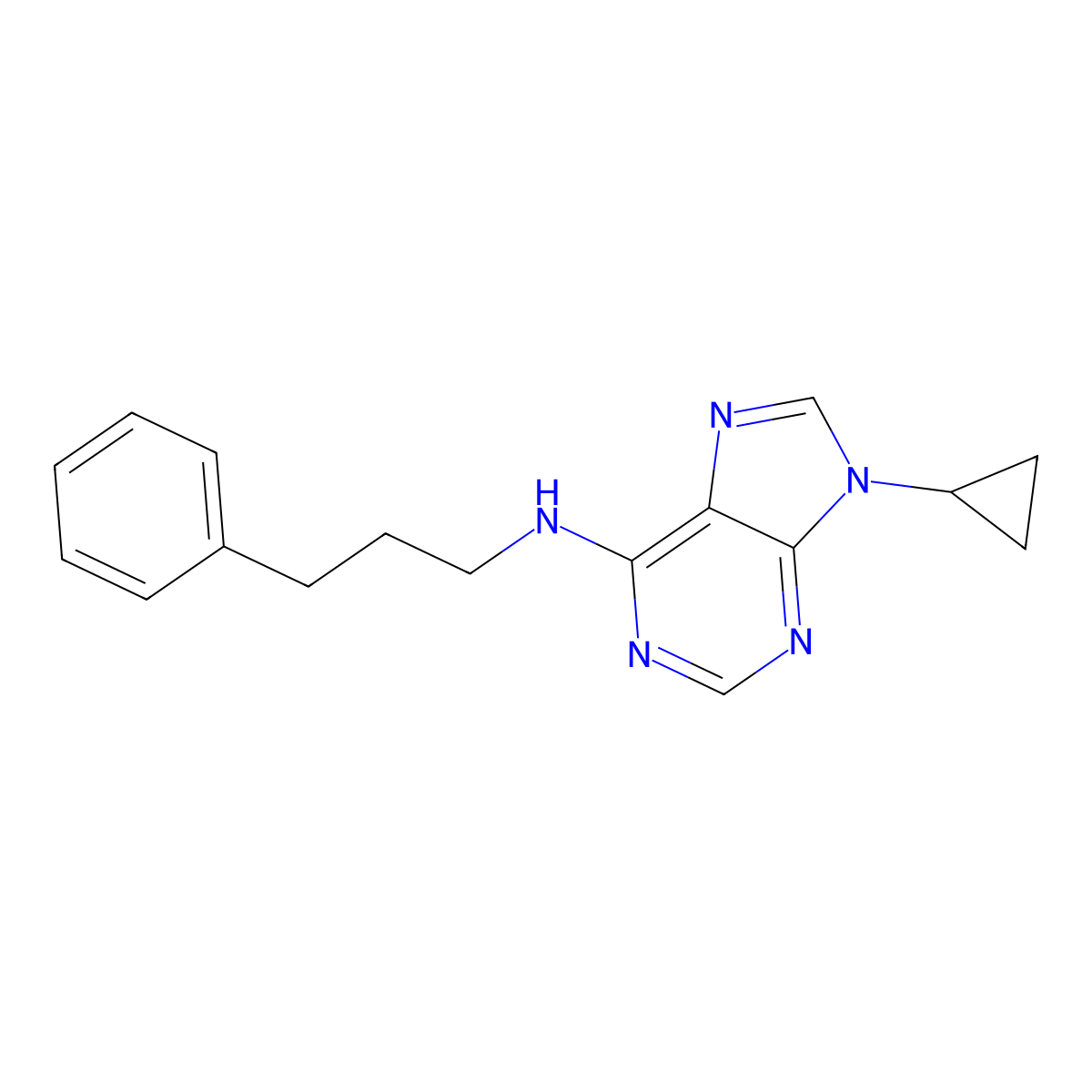 9-cyclopropyl-N-(3-phenylpropyl)-9H-purin-6-amine molecular structure, CAS 2640819-65-2