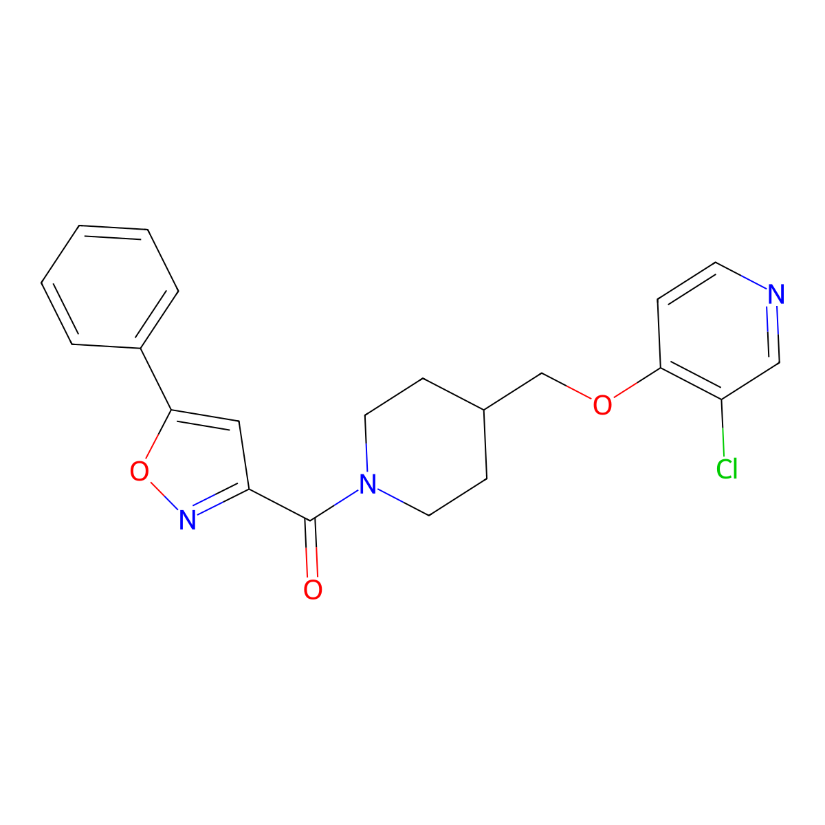3-Chloro-4-{[1-(5-phenyl-1,2-oxazole-3-carbonyl)piperidin-4-yl]methoxy}pyridine molecular structure, CAS 2640819-67-4