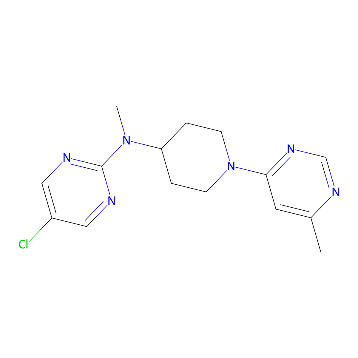 5-chloro-N-methyl-N-[1-(6-methylpyrimidin-4-yl)piperidin-4-yl]pyrimidin-2-amine molecular structure, CAS 2640821-08-3