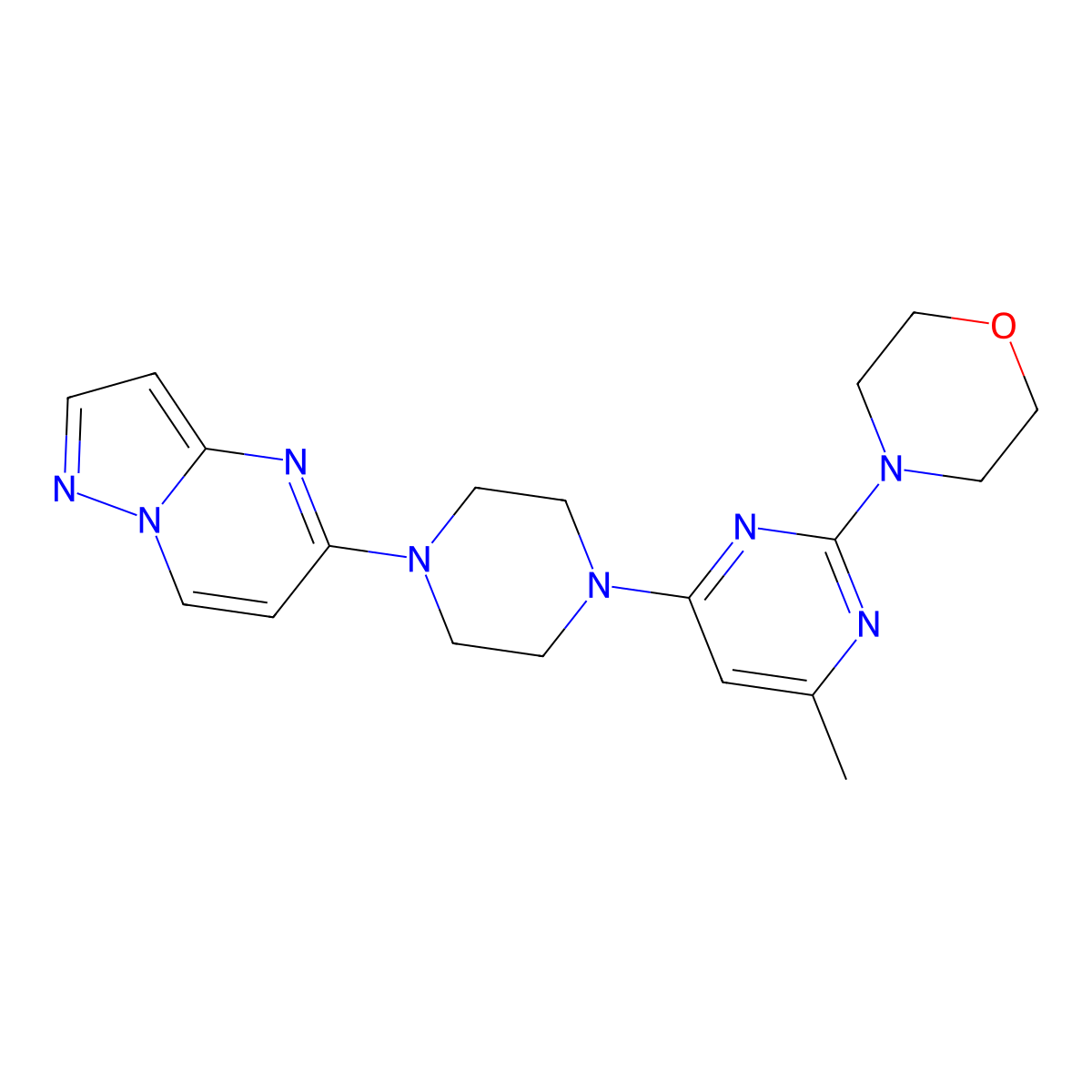 4-[4-Methyl-6-(4-{pyrazolo[1,5-a]pyrimidin-5-yl}piperazin-1-yl)pyrimidin-2-yl]morpholine molecular structure, CAS 2640821-10-7