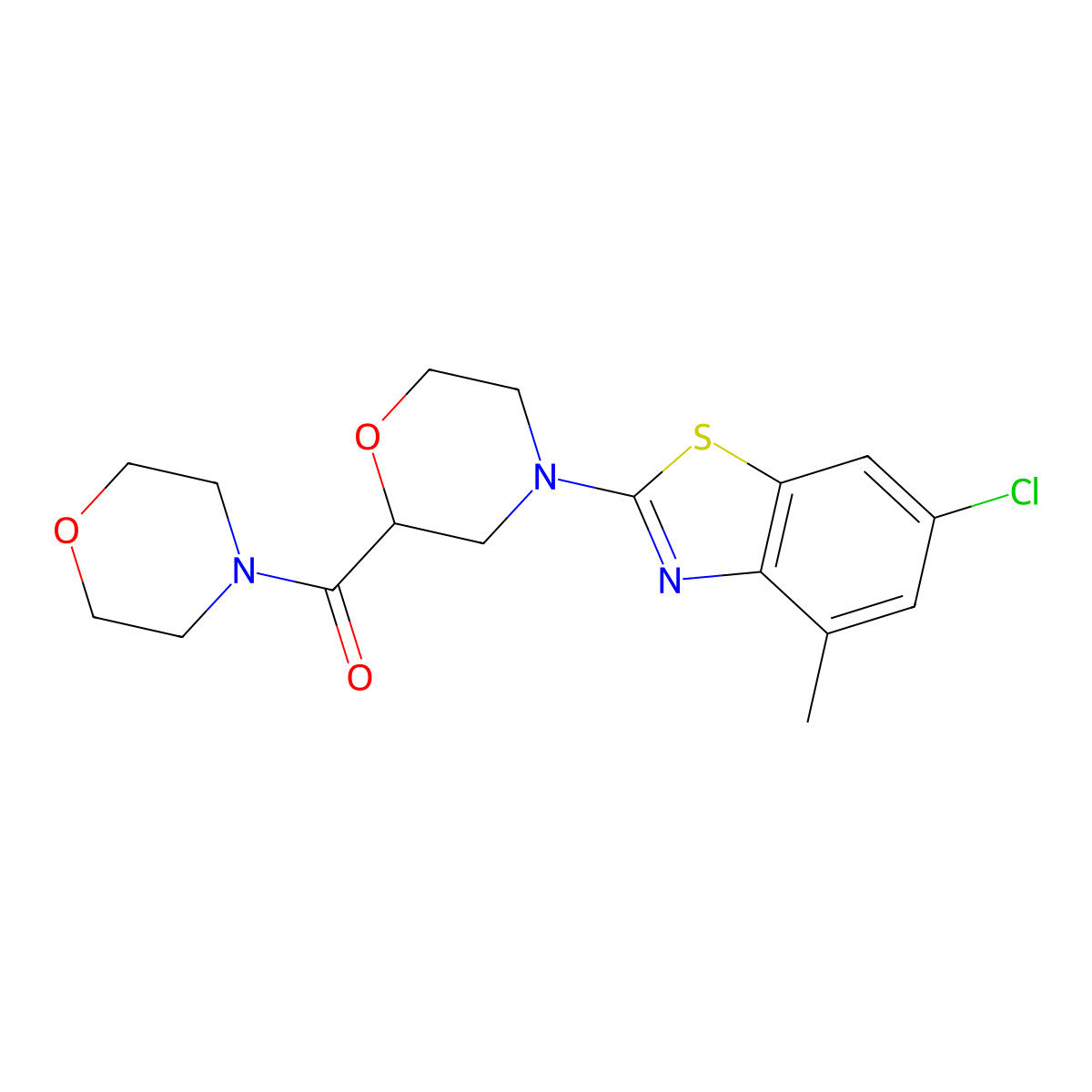 6-Chloro-4-methyl-2-[2-(morpholine-4-carbonyl)morpholin-4-yl]-1,3-benzothiazole molecular structure, CAS 2640821-13-0