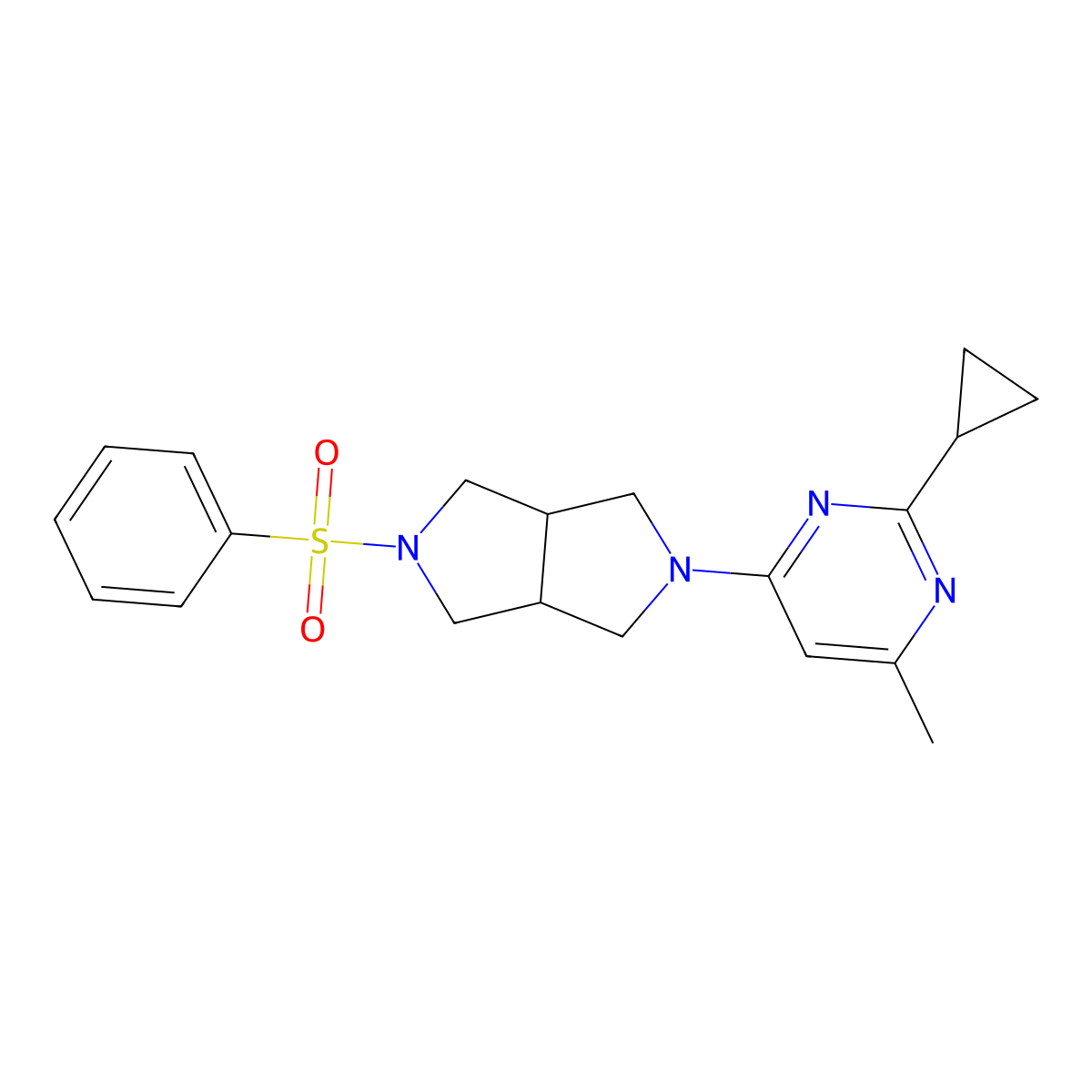 4-[5-(Benzenesulfonyl)-octahydropyrrolo[3,4-c]pyrrol-2-yl]-2-cyclopropyl-6-methylpyrimidine molecular structure, CAS 2640821-14-1