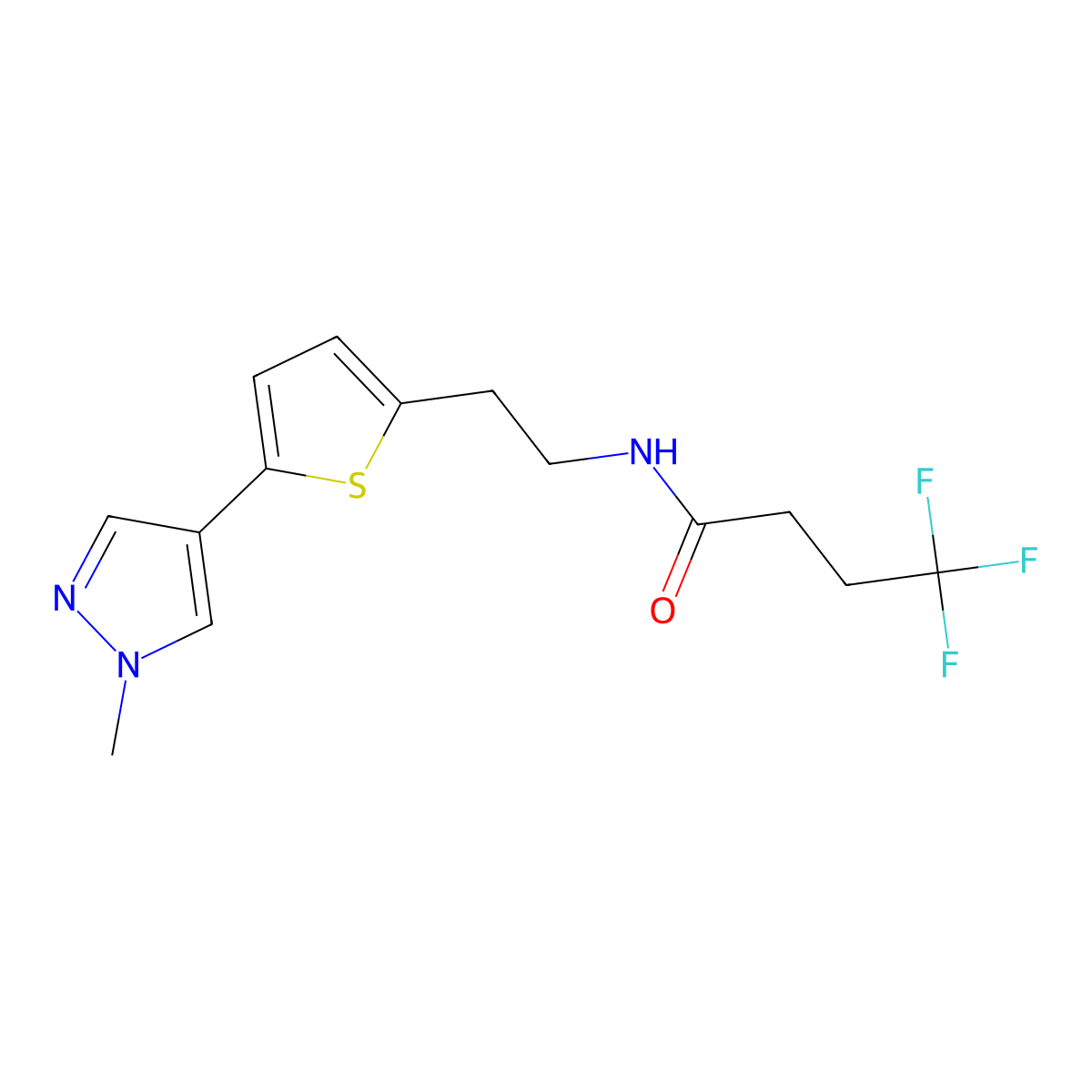 4,4,4-trifluoro-N-{2-[5-(1-methyl-1H-pyrazol-4-yl)thiophen-2-yl]ethyl}butanamide molecular structure, CAS 2640821-17-4