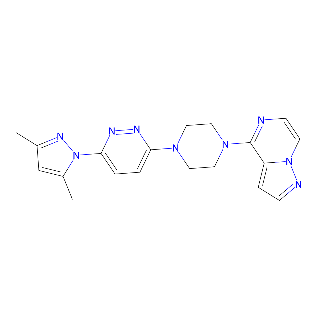 3-(3,5-dimethyl-1H-pyrazol-1-yl)-6-(4-{pyrazolo[1,5-a]pyrazin-4-yl}piperazin-1-yl)pyridazine molecular structure, CAS 2640821-19-6