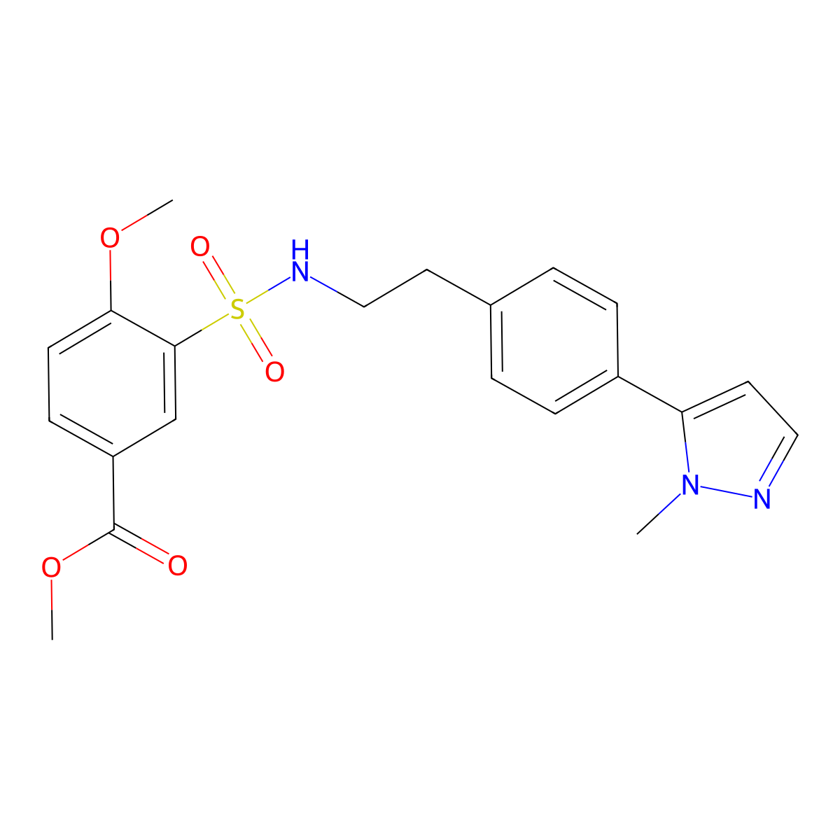 methyl 4-methoxy-3-({2-[4-(1-methyl-1H-pyrazol-5-yl)phenyl]ethyl}sulfamoyl)benzoate molecular structure, CAS 2640821-20-9