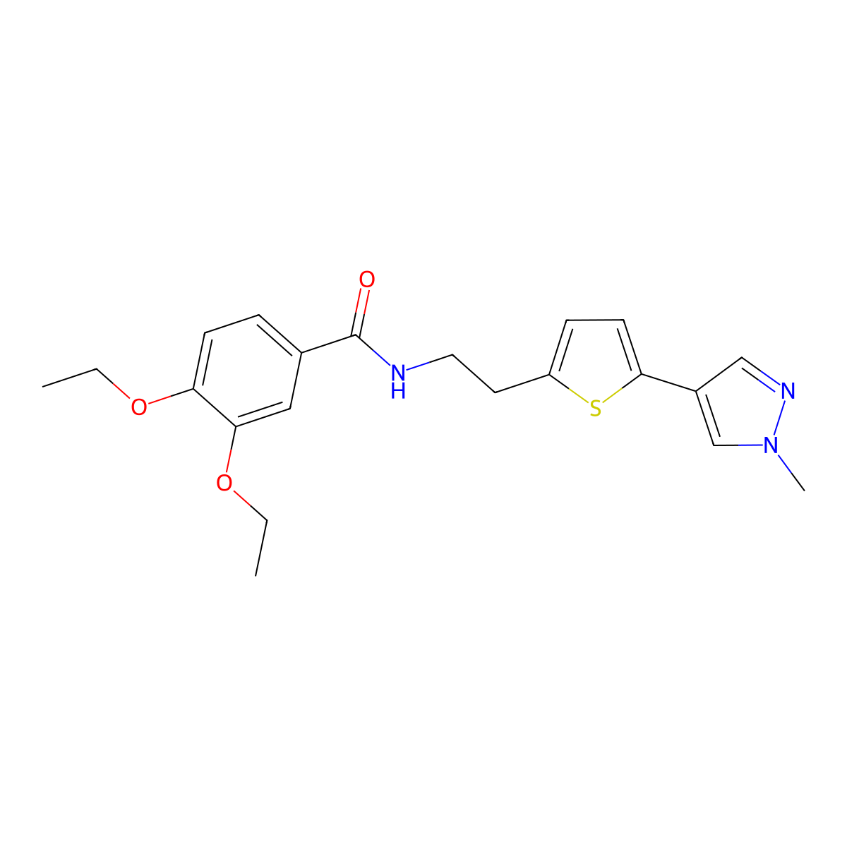 3,4-diethoxy-N-{2-[5-(1-methyl-1H-pyrazol-4-yl)thiophen-2-yl]ethyl}benzamide molecular structure, CAS 2640821-28-7