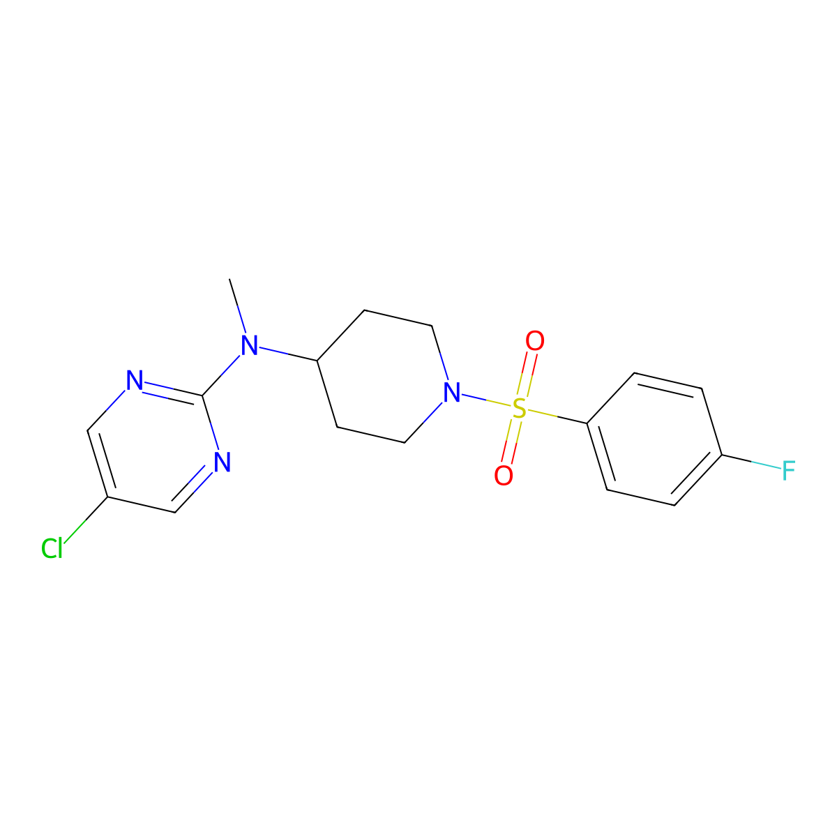 5-chloro-N-[1-(4-fluorobenzenesulfonyl)piperidin-4-yl]-N-methylpyrimidin-2-amine molecular structure, CAS 2640821-31-2