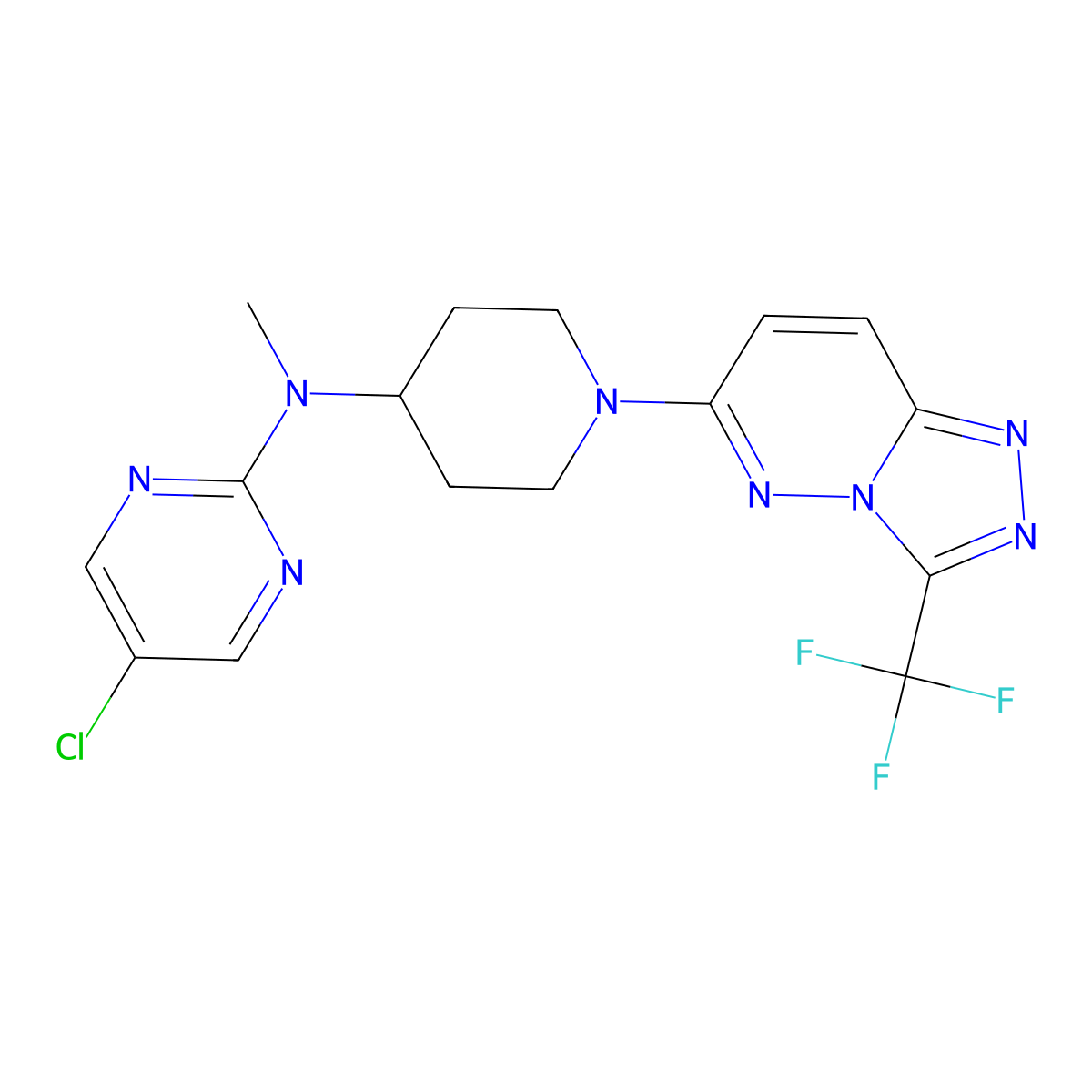 5-chloro-N-methyl-N-{1-[3-(trifluoromethyl)-[1,2,4]triazolo[4,3-b]pyridazin-6-yl]piperidin-4-yl}pyrimidin-2-amine molecular structure, CAS 2640821-32-3