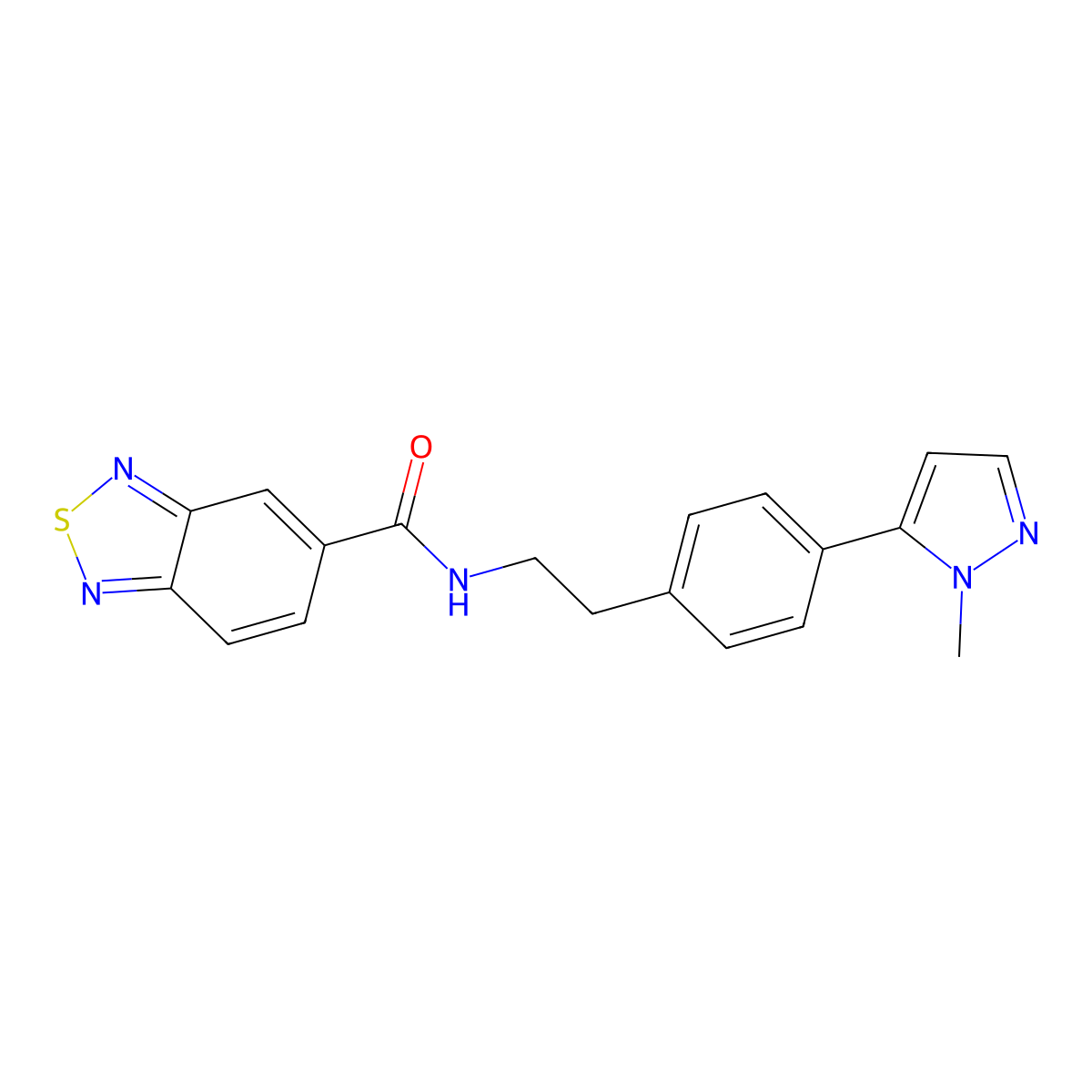 N-{2-[4-(1-methyl-1H-pyrazol-5-yl)phenyl]ethyl}-2,1,3-benzothiadiazole-5-carboxamide molecular structure, CAS 2640821-34-5