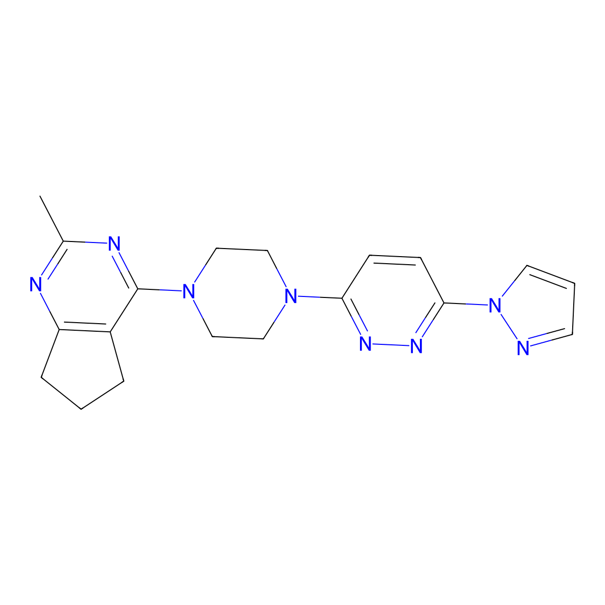 3-(4-{2-methyl-5H,6H,7H-cyclopenta[d]pyrimidin-4-yl}piperazin-1-yl)-6-(1H-pyrazol-1-yl)pyridazine molecular structure, CAS 2640821-36-7