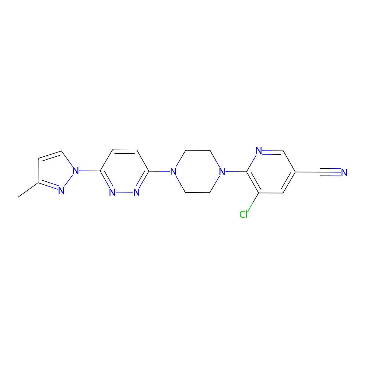 5-chloro-6-{4-[6-(3-methyl-1H-pyrazol-1-yl)pyridazin-3-yl]piperazin-1-yl}pyridine-3-carbonitrile molecular structure, CAS 2640821-38-9