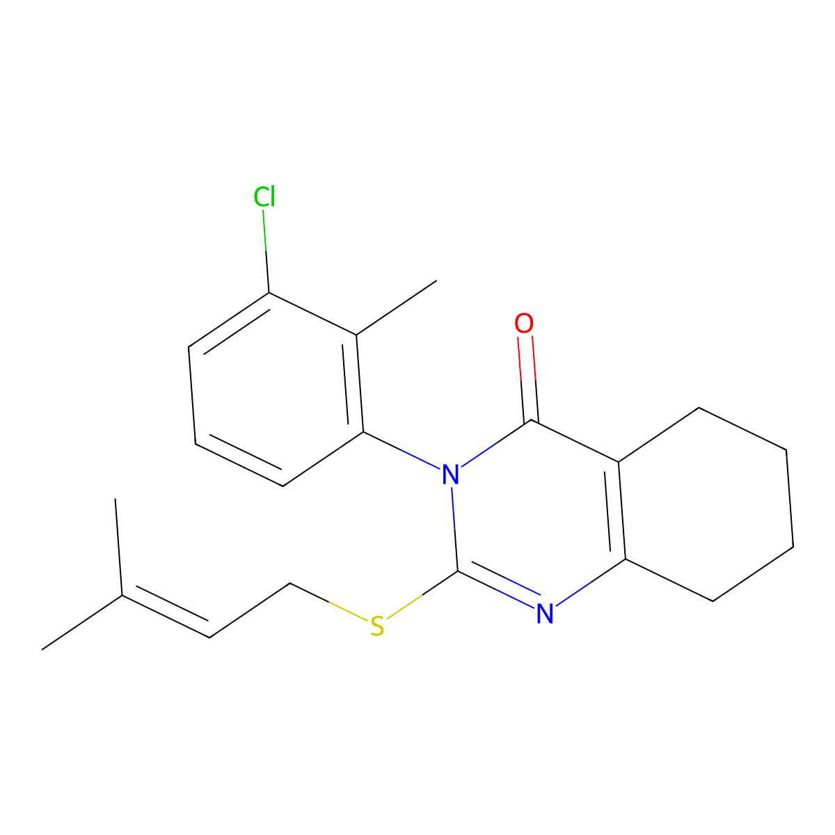 3-(3-Chloro-2-methylphenyl)-2-[(3-methylbut-2-en-1-yl)sulfanyl]-3,4,5,6,7,8-hexahydroquinazolin-4-one molecular structure, CAS 2640821-39-0