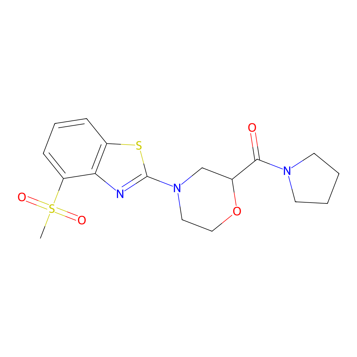 4-Methanesulfonyl-2-[2-(pyrrolidine-1-carbonyl)morpholin-4-yl]-1,3-benzothiazole molecular structure, CAS 2640821-43-6