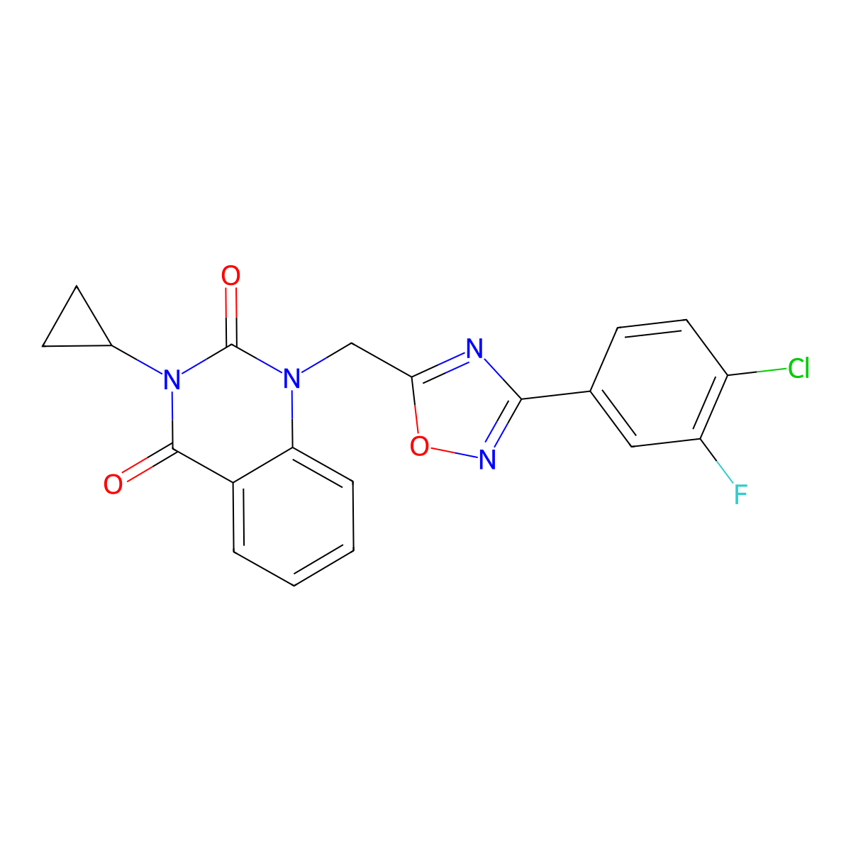 1-{[3-(4-Chloro-3-fluorophenyl)-1,2,4-oxadiazol-5-yl]methyl}-3-cyclopropyl-1,2,3,4-tetrahydroquinazoline-2,4-dione molecular structure, CAS 2640821-47-0