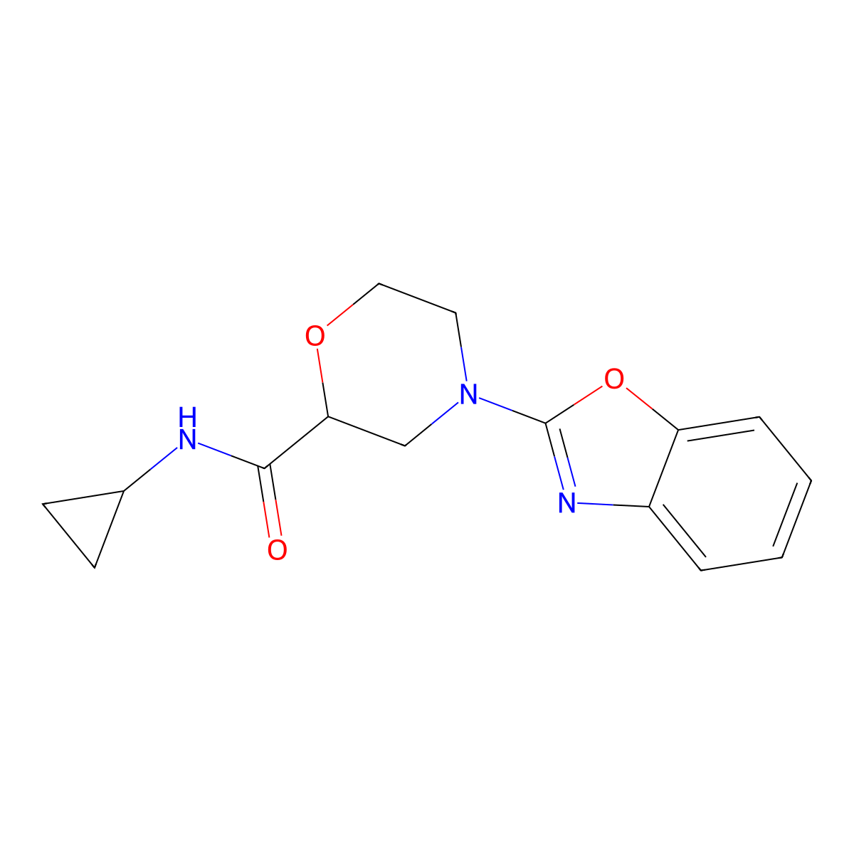 4-(1,3-benzoxazol-2-yl)-N-cyclopropylmorpholine-2-carboxamide molecular structure, CAS 2640821-51-6
