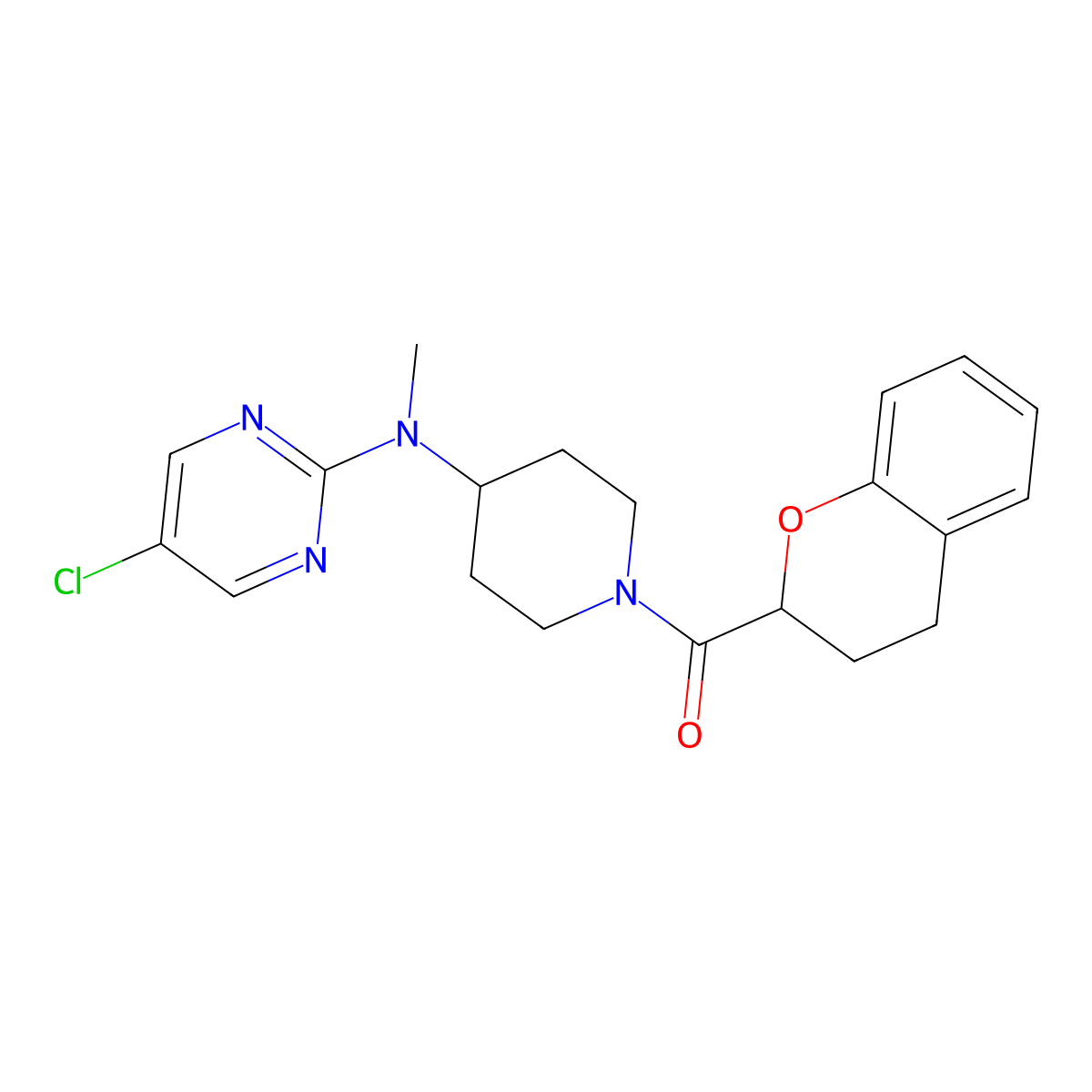 5-chloro-N-[1-(3,4-dihydro-2H-1-benzopyran-2-carbonyl)piperidin-4-yl]-N-methylpyrimidin-2-amine molecular structure, CAS 2640821-53-8
