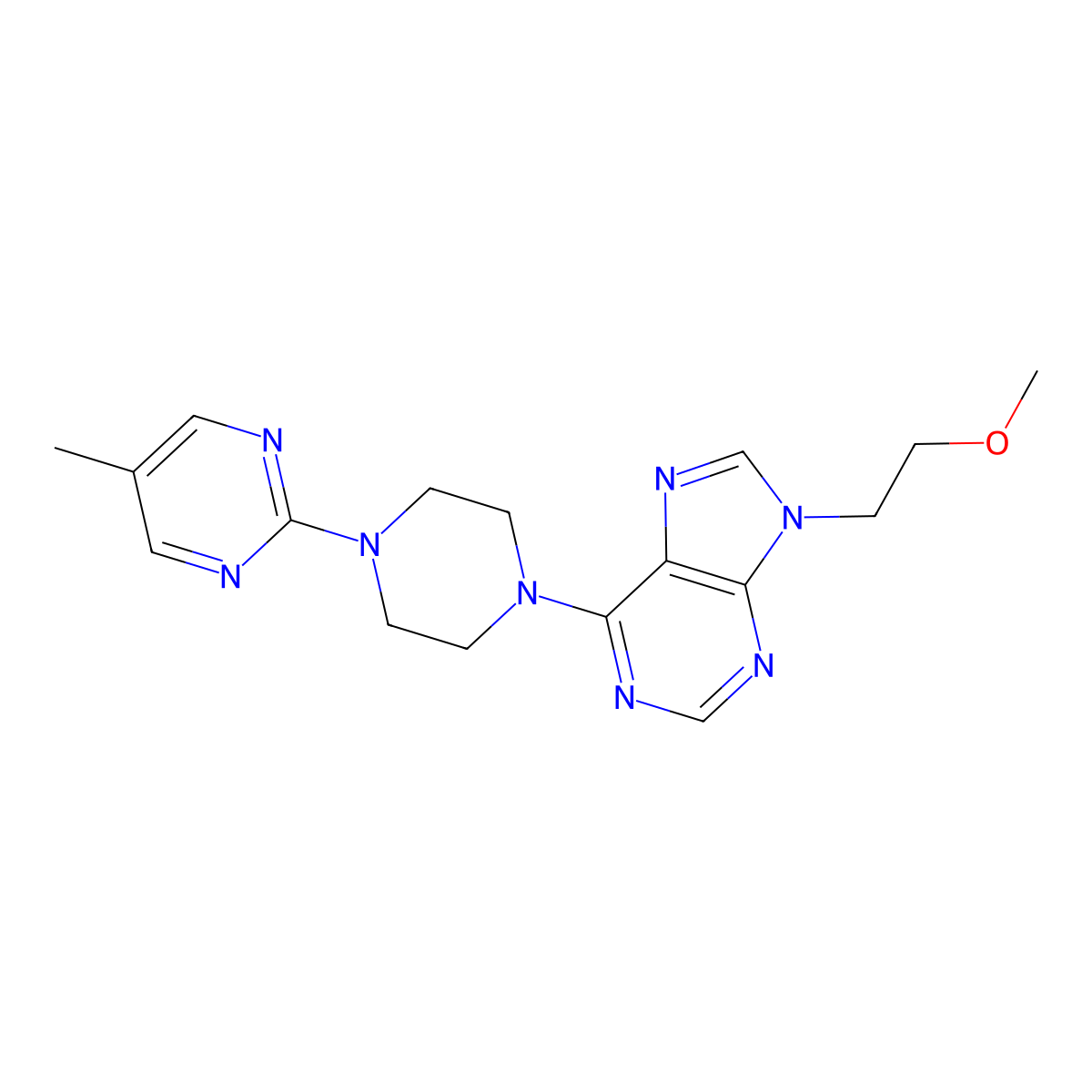 9-(2-methoxyethyl)-6-[4-(5-methylpyrimidin-2-yl)piperazin-1-yl]-9H-purine molecular structure, CAS 2640821-56-1