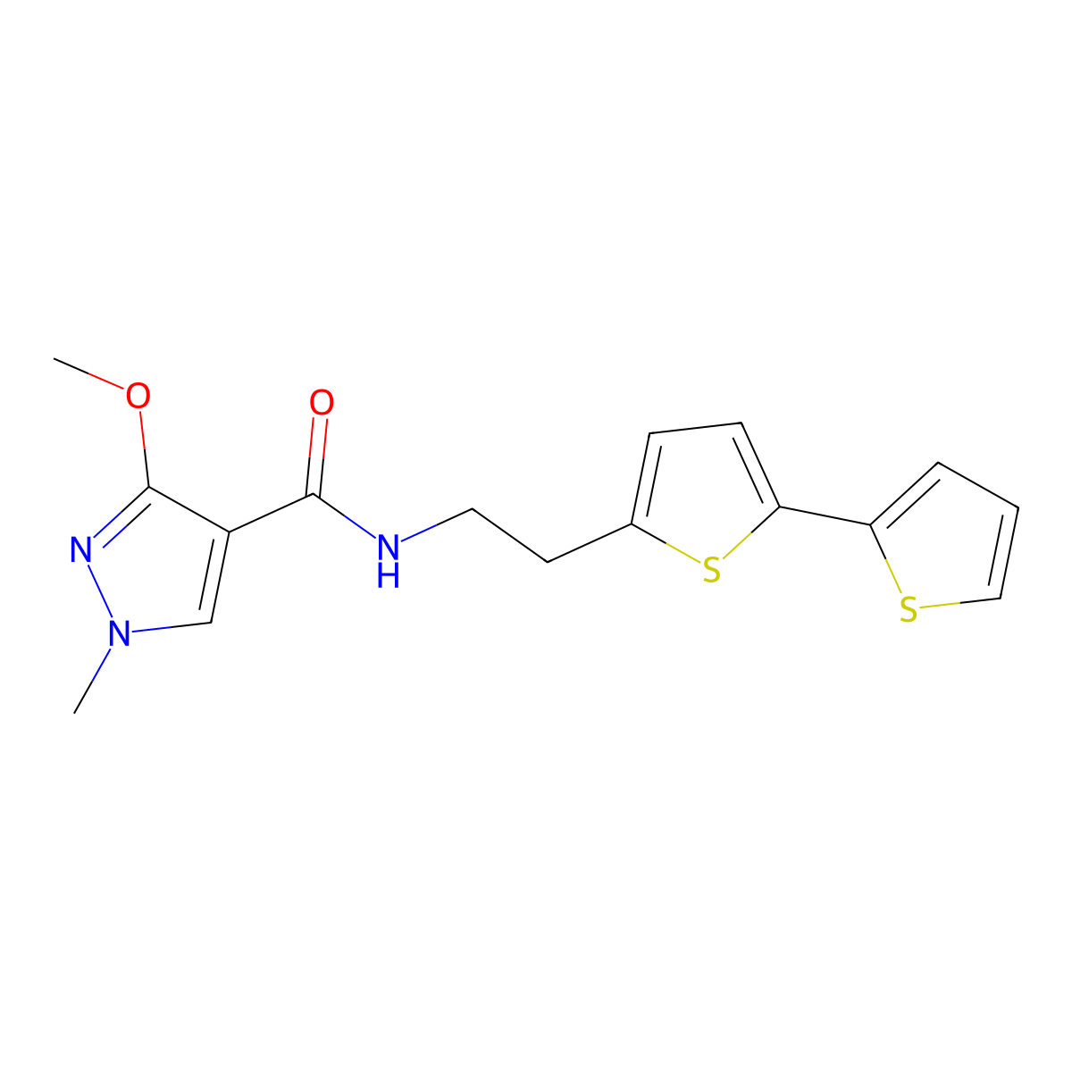 N-(2-{[2,2'-bithiophene]-5-yl}ethyl)-3-methoxy-1-methyl-1H-pyrazole-4-carboxamide molecular structure, CAS 2640821-59-4