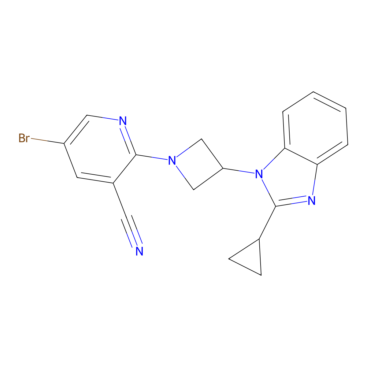 5-bromo-2-[3-(2-cyclopropyl-1H-1,3-benzodiazol-1-yl)azetidin-1-yl]pyridine-3-carbonitrile molecular structure, CAS 2640821-65-2