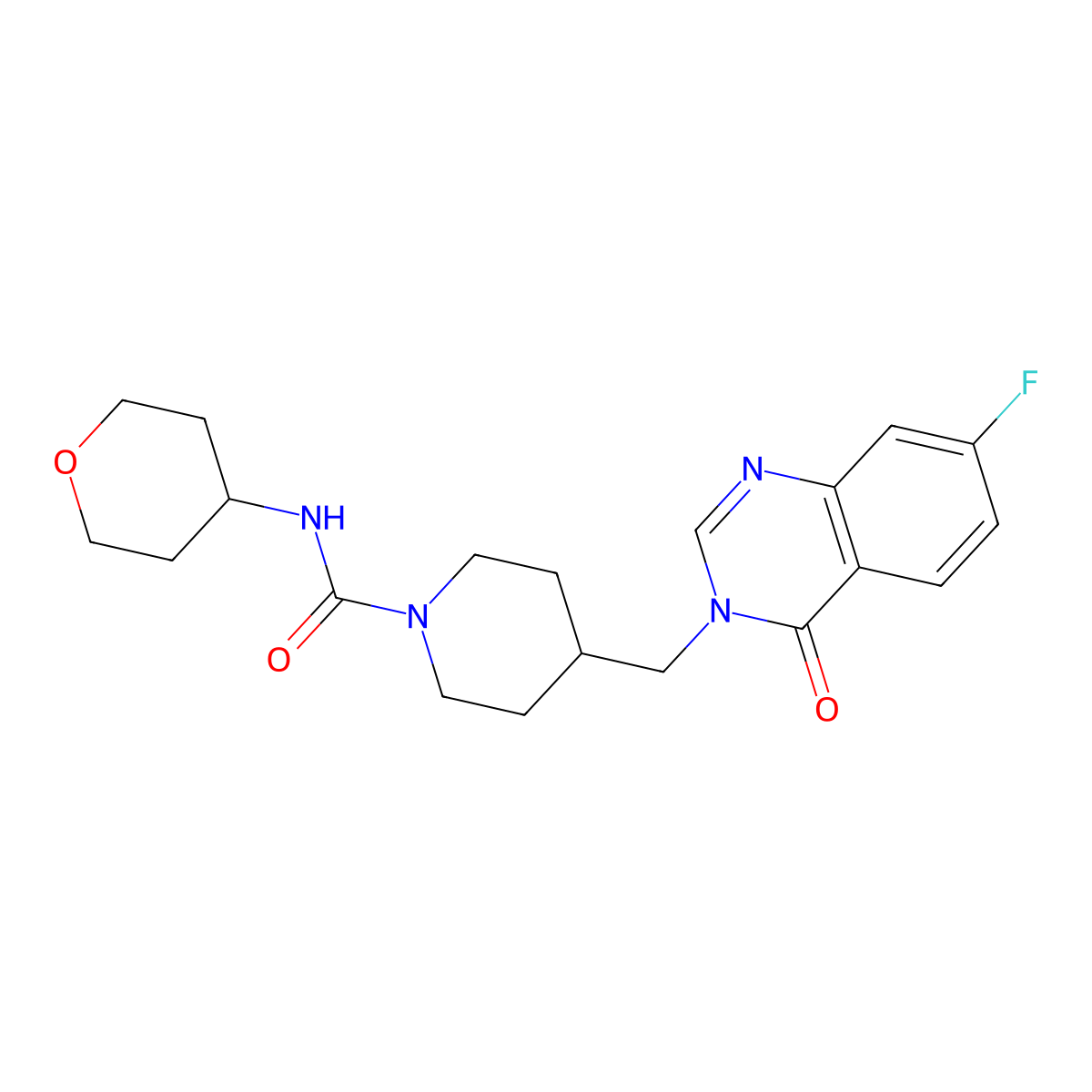 4-[(7-fluoro-4-oxo-3,4-dihydroquinazolin-3-yl)methyl]-N-(oxan-4-yl)piperidine-1-carboxamide molecular structure, CAS 2640821-66-3