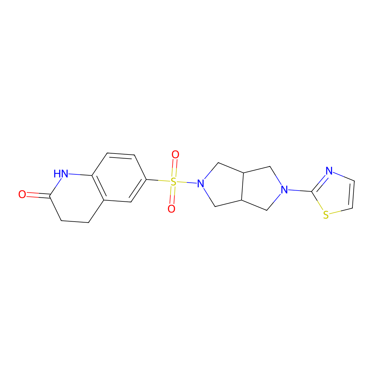 6-{[5-(1,3-Thiazol-2-yl)-octahydropyrrolo[3,4-c]pyrrol-2-yl]sulfonyl}-1,2,3,4-tetrahydroquinolin-2-one molecular structure, CAS 2640821-68-5