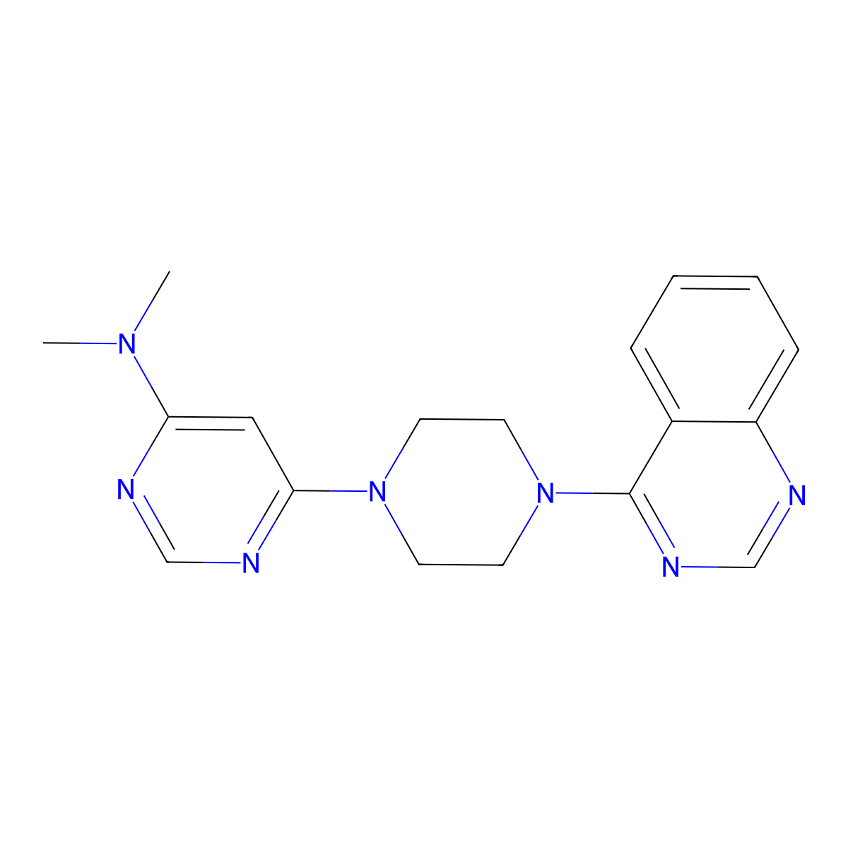 N,N-dimethyl-6-[4-(quinazolin-4-yl)piperazin-1-yl]pyrimidin-4-amine molecular structure, CAS 2640821-72-1
