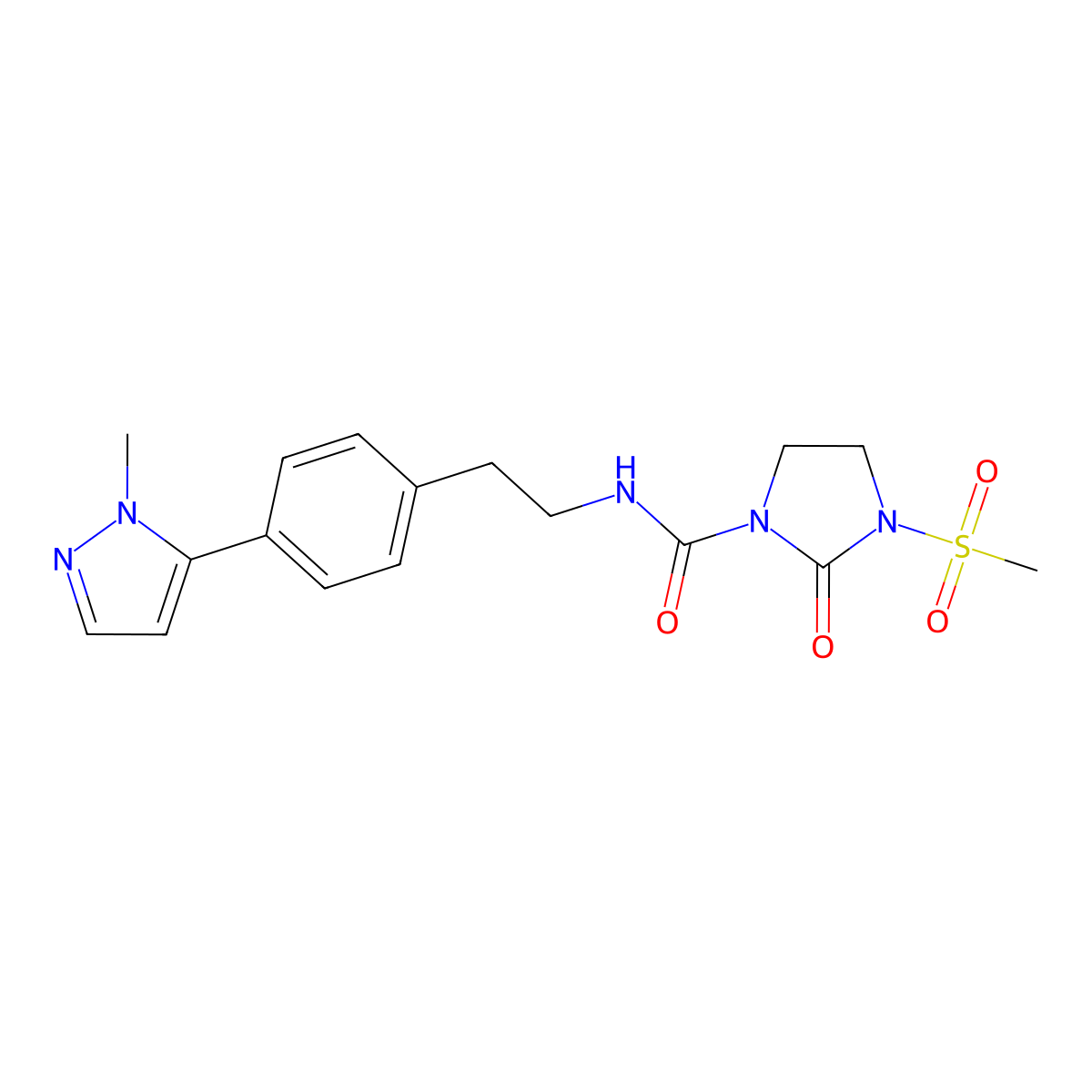 3-methanesulfonyl-N-{2-[4-(1-methyl-1H-pyrazol-5-yl)phenyl]ethyl}-2-oxoimidazolidine-1-carboxamide molecular structure, CAS 2640821-79-8