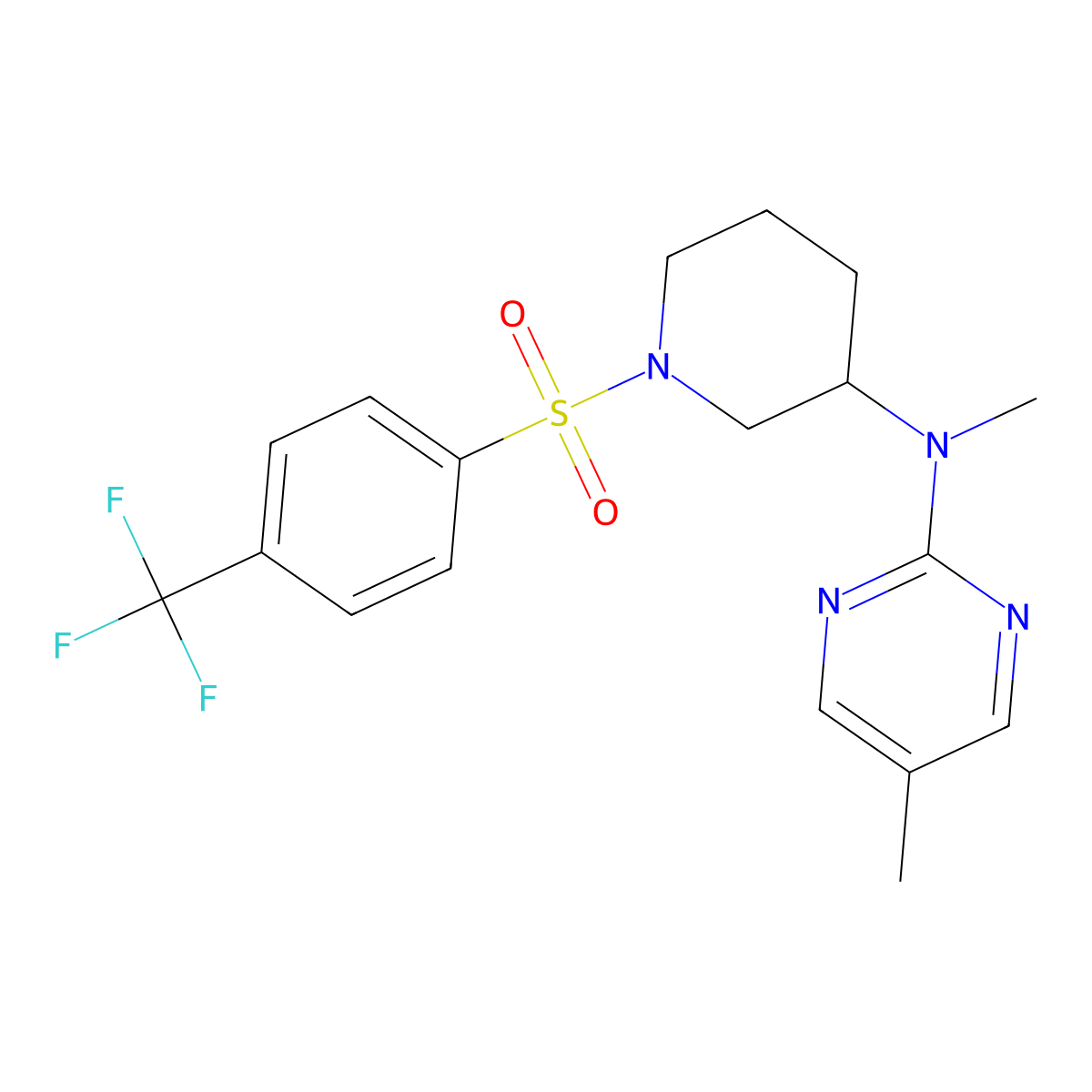 N,5-dimethyl-N-{1-[4-(trifluoromethyl)benzenesulfonyl]piperidin-3-yl}pyrimidin-2-amine molecular structure, CAS 2640821-80-1