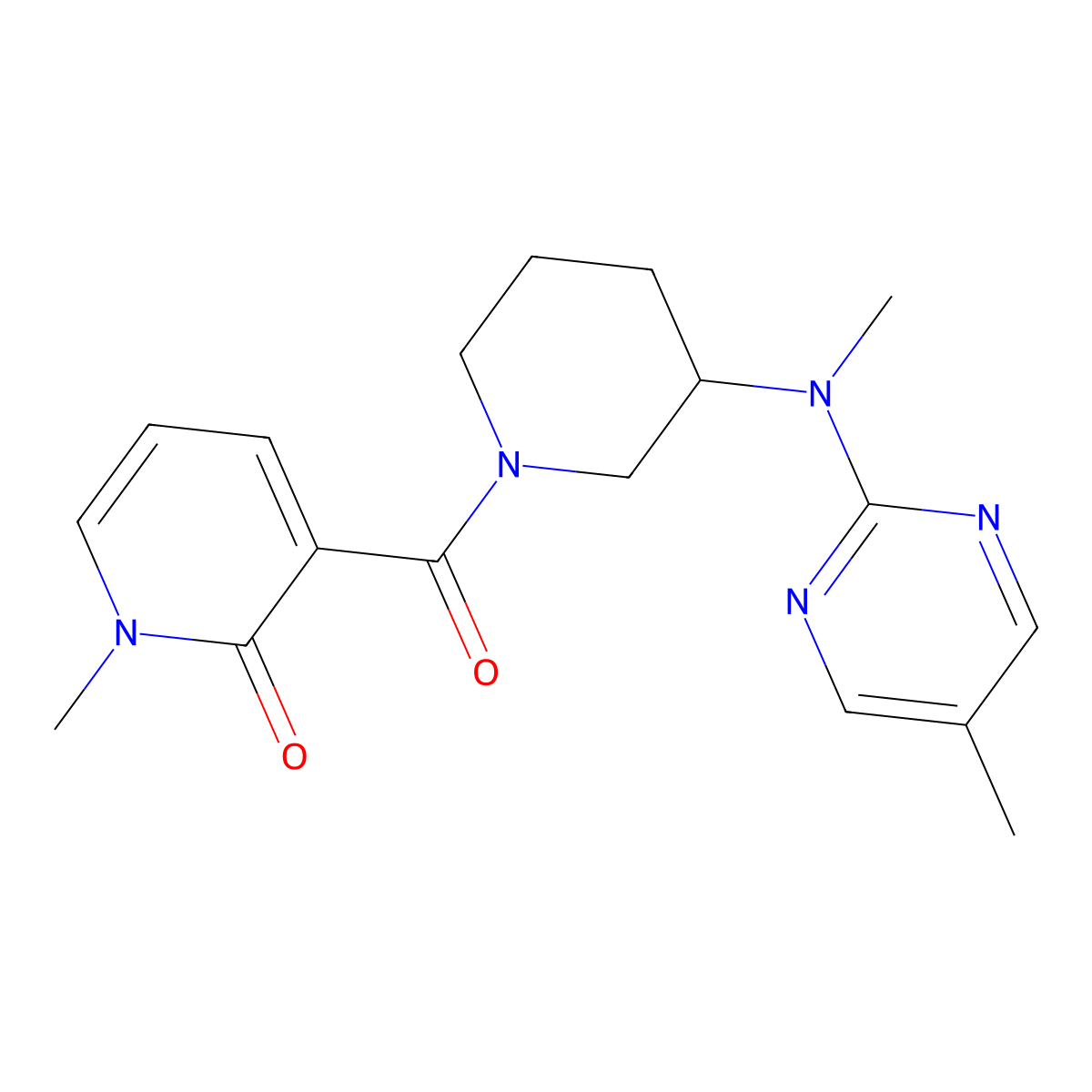 1-Methyl-3-{3-[methyl(5-methylpyrimidin-2-yl)amino]piperidine-1-carbonyl}-1,2-dihydropyridin-2-one molecular structure, CAS 2640821-83-4