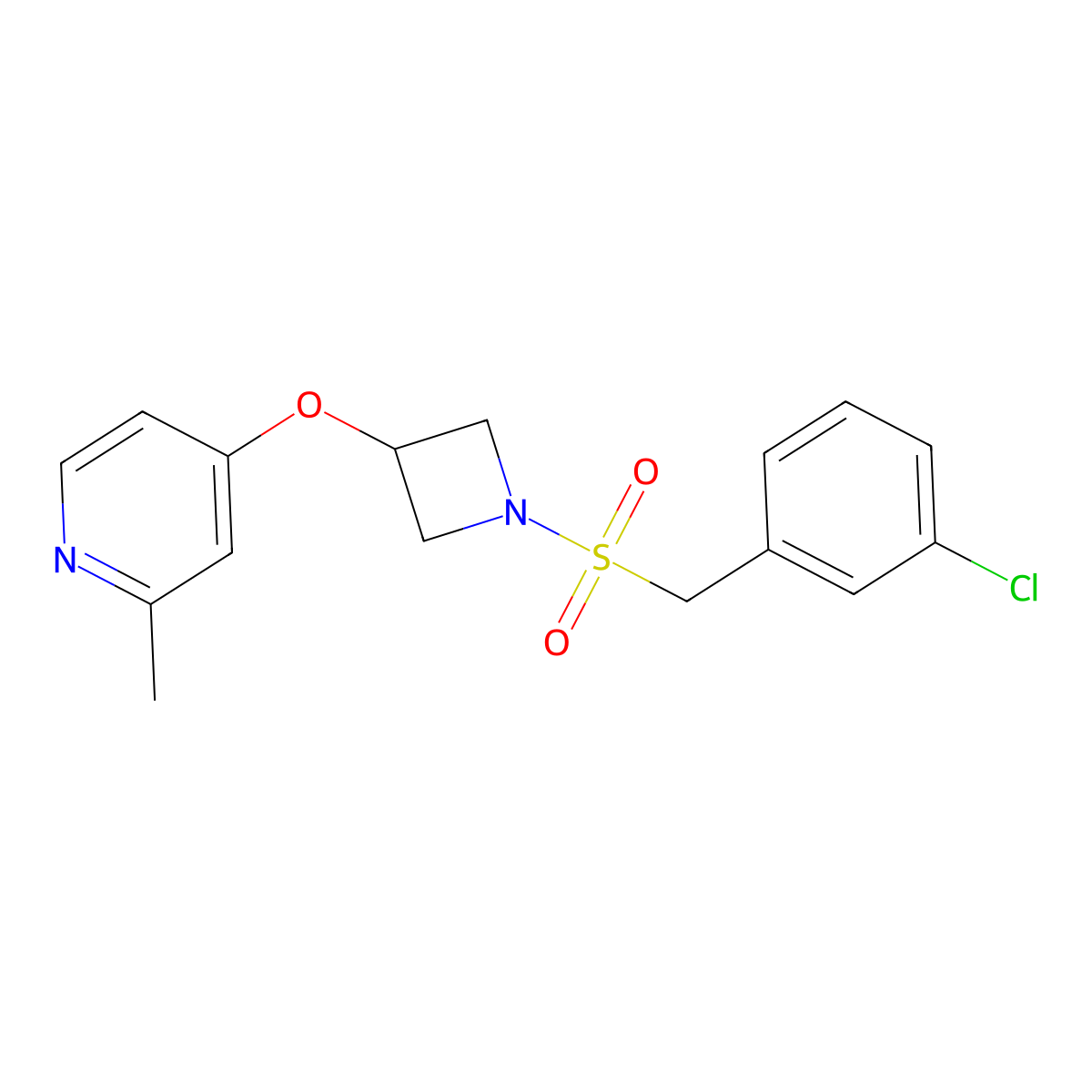 4-({1-[(3-Chlorophenyl)methanesulfonyl]azetidin-3-yl}oxy)-2-methylpyridine molecular structure, CAS 2640821-91-4