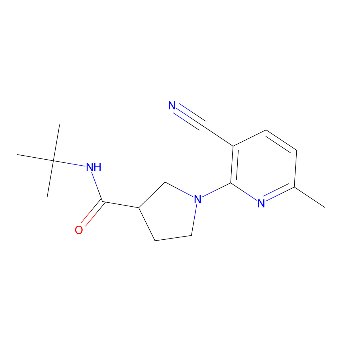 N-tert-butyl-1-(3-cyano-6-methylpyridin-2-yl)pyrrolidine-3-carboxamide molecular structure, CAS 2640821-93-6