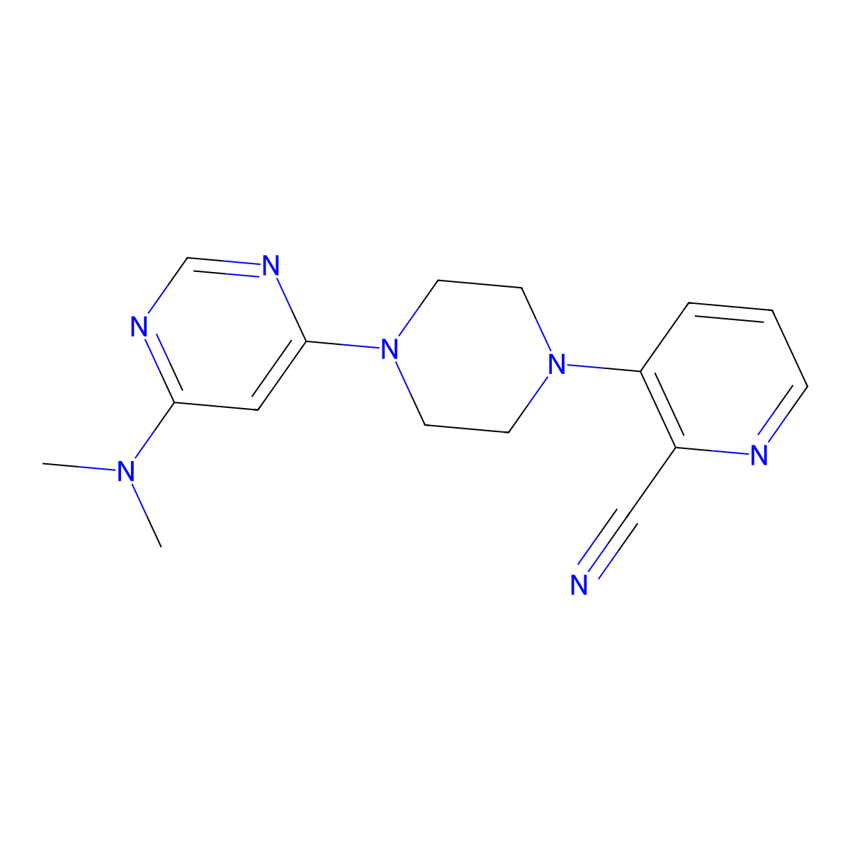 3-{4-[6-(Dimethylamino)pyrimidin-4-yl]piperazin-1-yl}pyridine-2-carbonitrile molecular structure, CAS 2640821-98-1