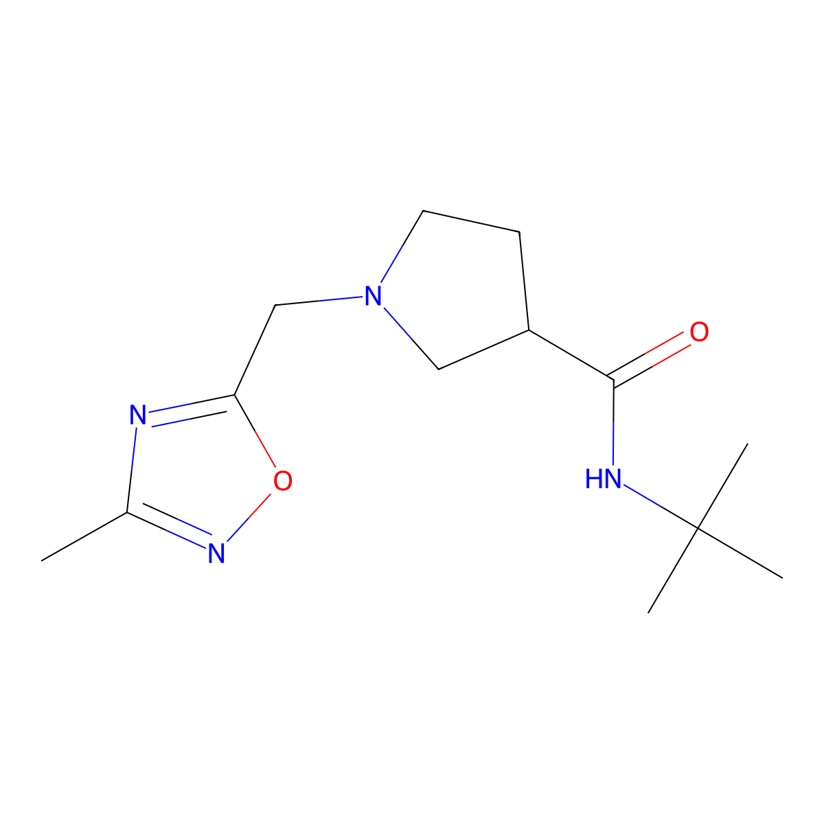 N-tert-butyl-1-[(3-methyl-1,2,4-oxadiazol-5-yl)methyl]pyrrolidine-3-carboxamide molecular structure, CAS 2640821-99-2