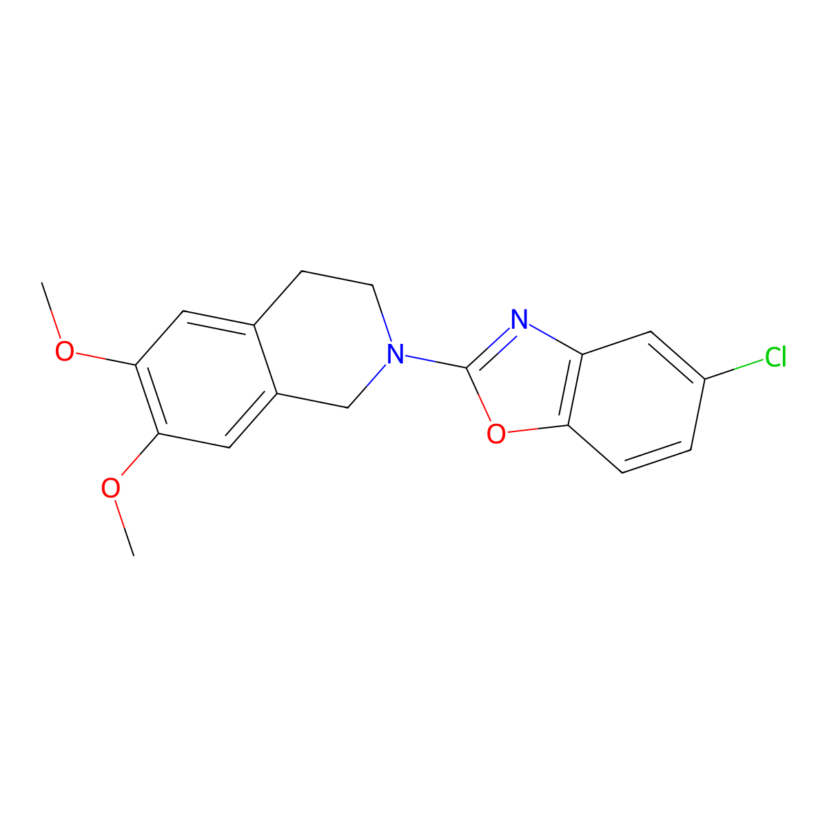 2-(5-Chloro-1,3-benzoxazol-2-yl)-6,7-dimethoxy-1,2,3,4-tetrahydroisoquinoline molecular structure, CAS 2640822-02-0
