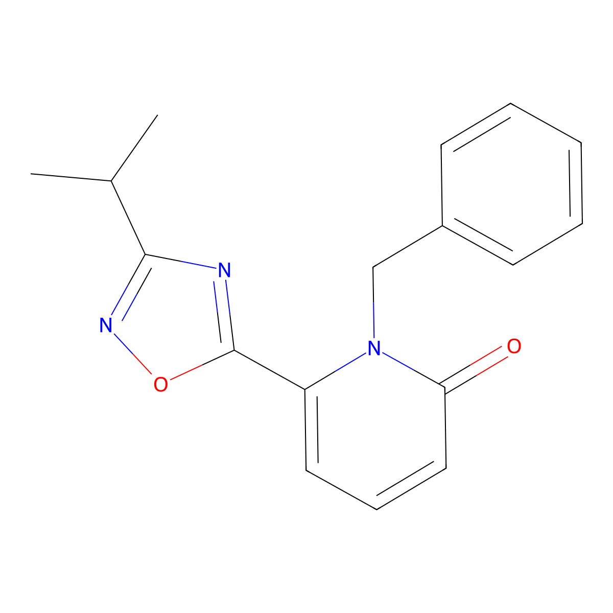 1-Benzyl-6-[3-(propan-2-yl)-1,2,4-oxadiazol-5-yl]-1,2-dihydropyridin-2-one molecular structure, CAS 2640822-07-5