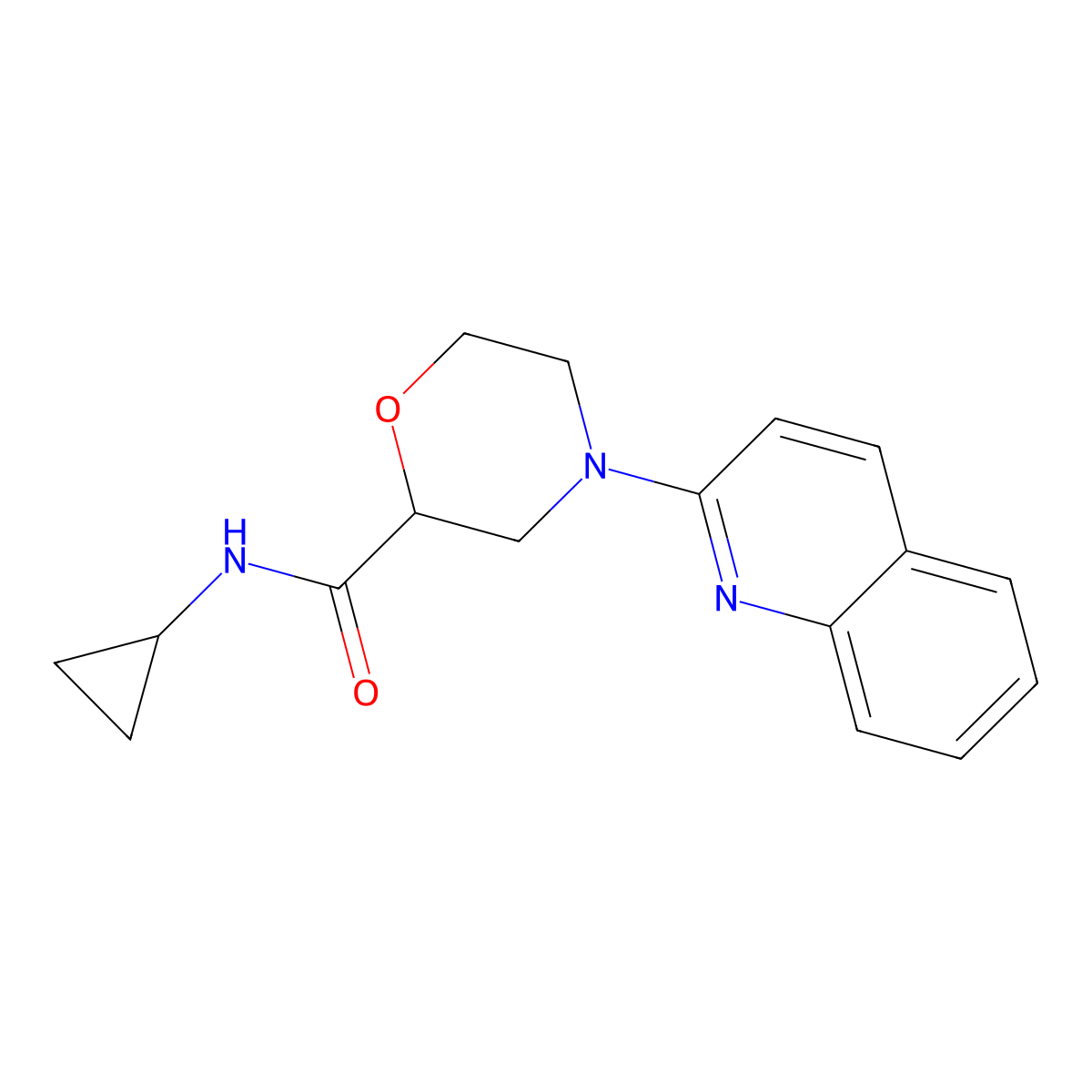 N-cyclopropyl-4-(quinolin-2-yl)morpholine-2-carboxamide molecular structure, CAS 2640822-13-3