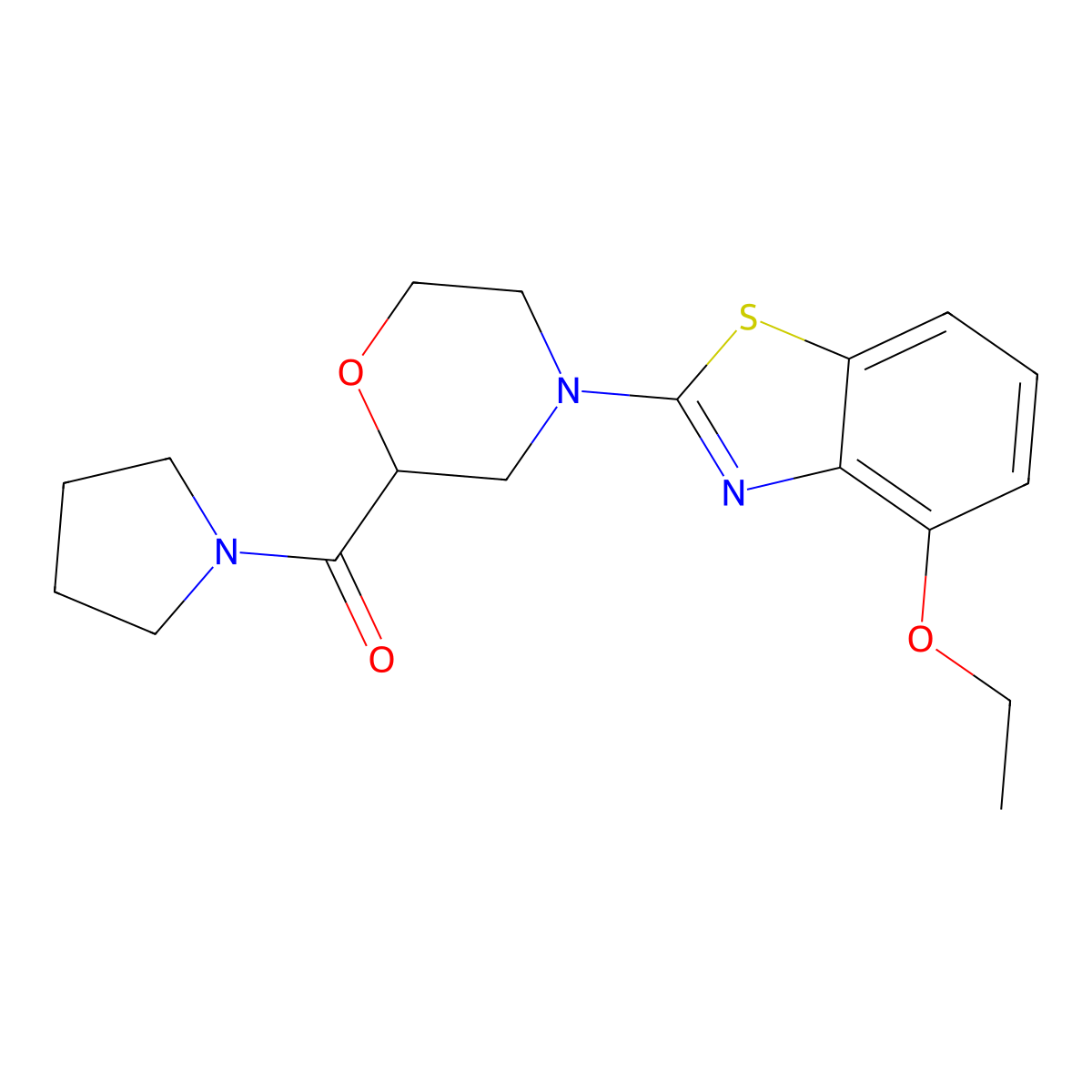 4-Ethoxy-2-[2-(pyrrolidine-1-carbonyl)morpholin-4-yl]-1,3-benzothiazole molecular structure, CAS 2640822-15-5