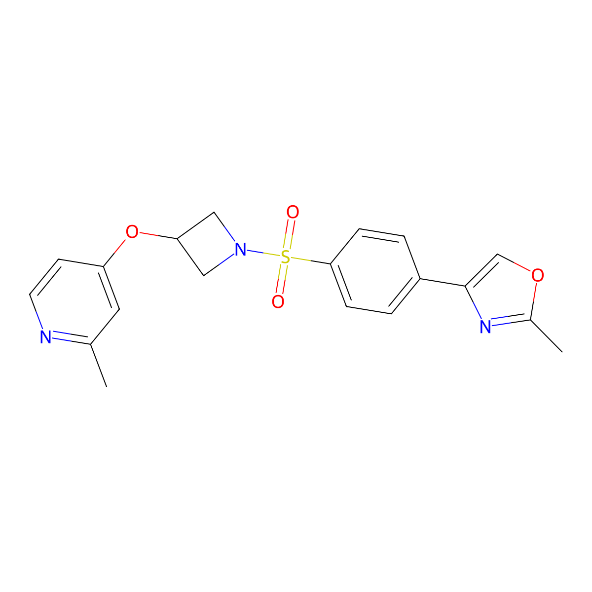 2-Methyl-4-({1-[4-(2-methyl-1,3-oxazol-4-yl)benzenesulfonyl]azetidin-3-yl}oxy)pyridine molecular structure, CAS 2640822-16-6