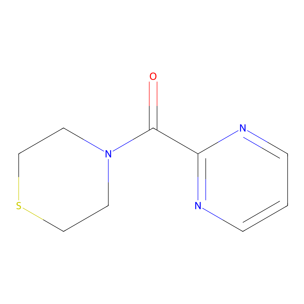 4-(Pyrimidine-2-carbonyl)thiomorpholine molecular structure, CAS 2640822-21-3